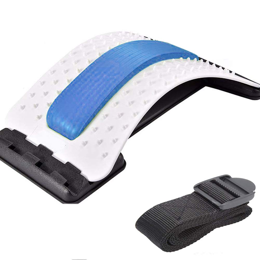 Premium Back Stretcher for Lower & Upper Back Pain Relief - Lumbar Support Device, Posture Corrector for Office Chairs | Ergonomic Spinal Decompression Tool for Home & Work Use (White/Blue) - Ideal for Desk Workers, Drivers & Yoga Enthusiasts