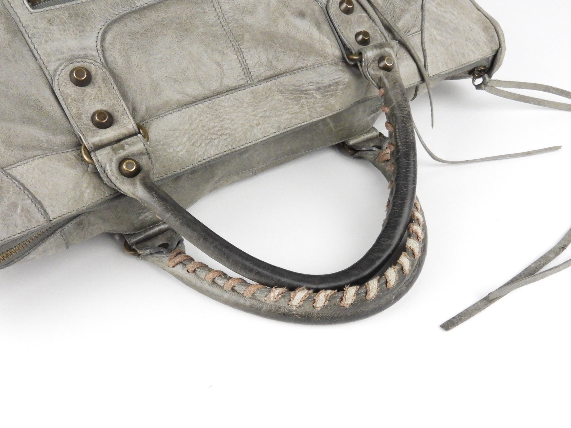 Balenciaga City Grey Lambskin Leather Moto Classic Work Bag for Women | Luxury Designer Handbag for Work, Travel & Everyday Use