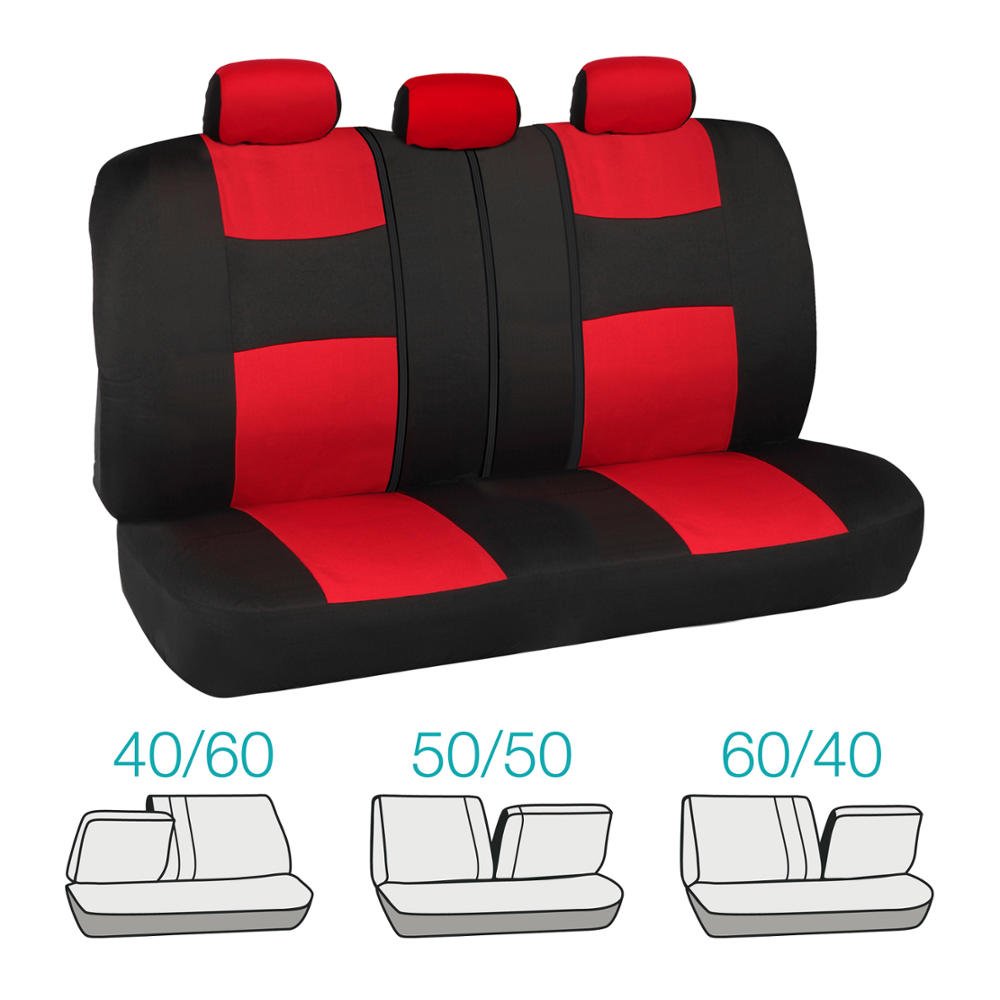 BDK PolyPro Black & Red Full Set Car Seat Covers with Motor-Trend FlexTough All-Weather Rubber Floor Mats - Front & Rear Split Bench Protection for Cars, Trucks & SUVs | Perfect for Daily Commutes, Road Trips & Pet Owners