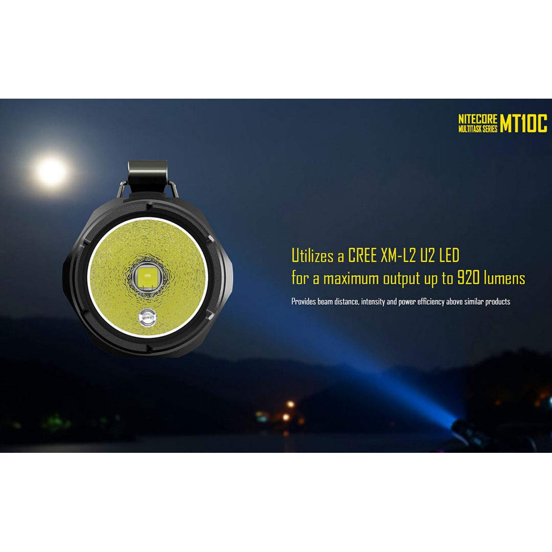 Nitecore MT10C 920 Lumen Tactical Flashlight with Red Light - Rechargeable, Includes 2 Batteries & LumenTac Organizer - Perfect for Camping, Hiking, and Emergency Preparedness