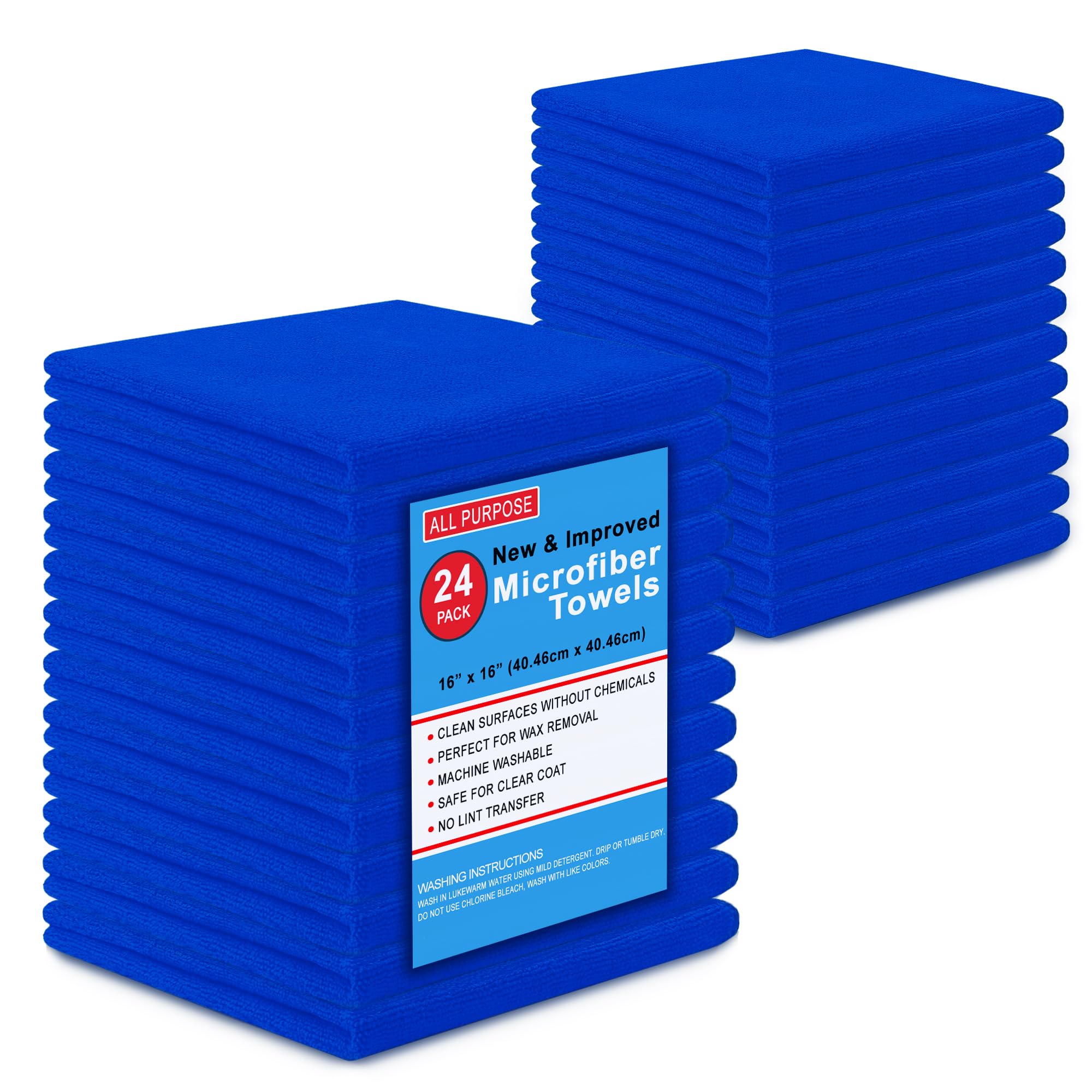 Premium Microfiber Cleaning Cloths - 24 Pack Ultra Soft Plush Washcloths, 16