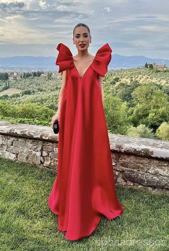 Elegant Red A-Line V-Neck Maxi Long Party Prom Dress for Women | Formal Evening Gown | Perfect for Homecoming, Wedding Guest & Special Occasions
