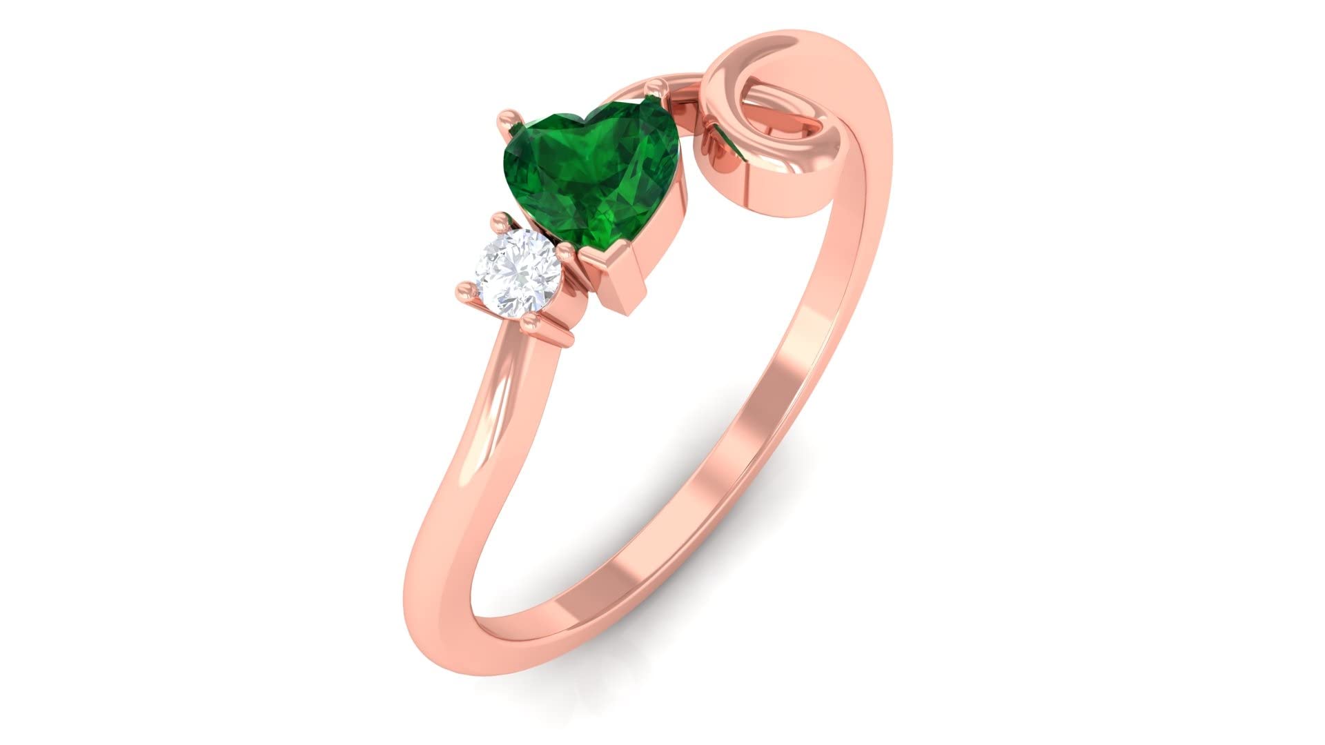 0.25 CT Heart-Shaped Emerald and Diamond Promise Ring for Women - 14K Solid Gold Twisted Band - Real Green Emerald Engagement Ring - Perfect for Anniversaries, Valentine's Day & Special Occasions
