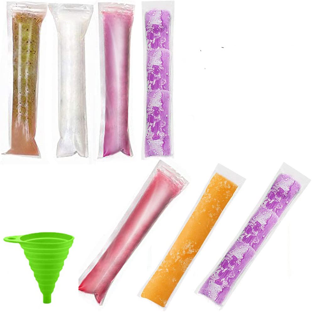 50 Pack DIY Disposable Ice Pop Bags with Silicone Funnel - Reusable Popsicle Molds for Homemade Frozen Treats, Summer Snacks, Kids Party Favors and Outdoor Picnics (50 or 100 Count Options)