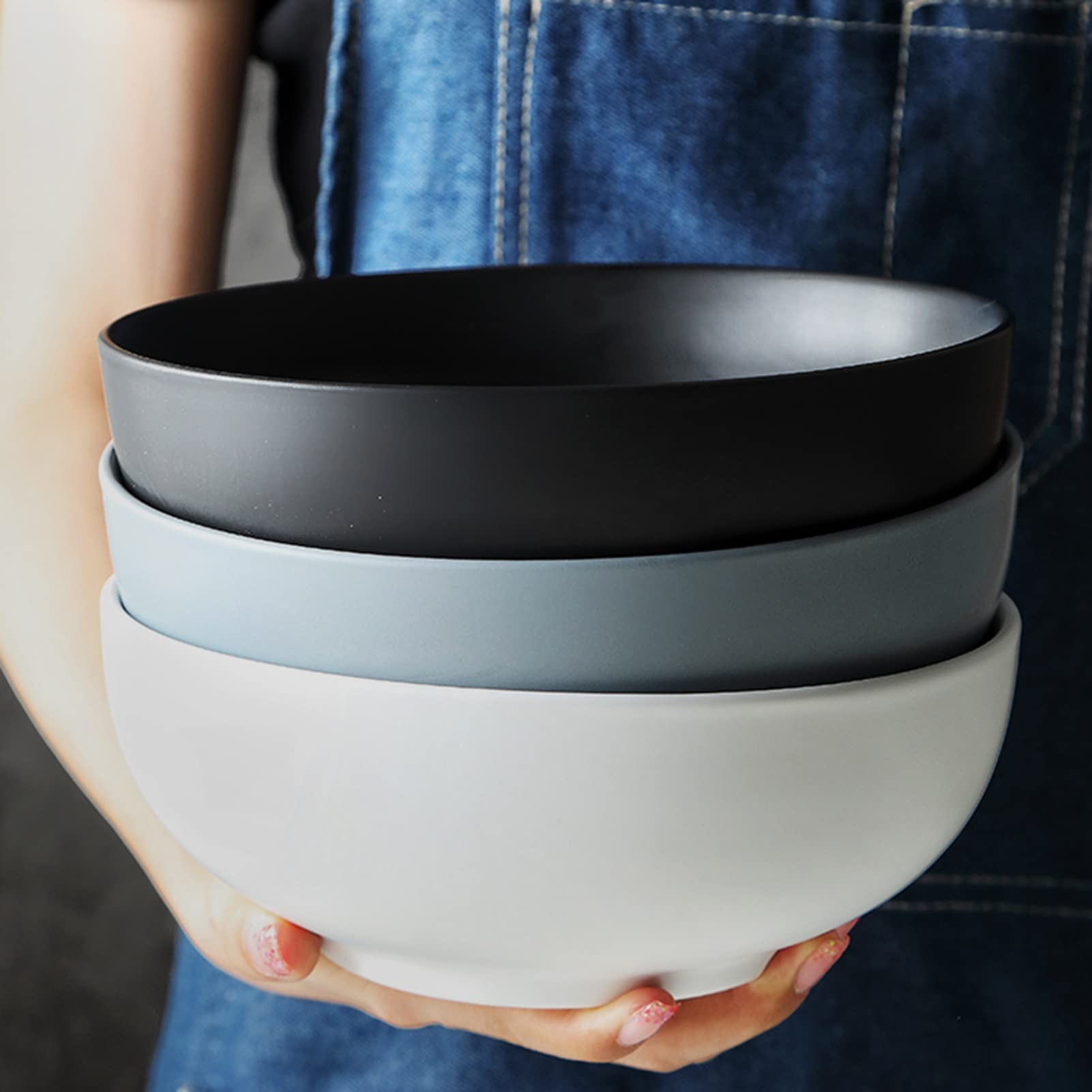Premium Ceramic Ramen Bowl Set - 4-Piece Deep Rice & Noodle Bowls for Soup, Cereal, Pasta - Microwave & Dishwasher Safe Kitchenware (3 Color Options) - Perfect for Asian Cuisine, Quick Meals & Family Dining