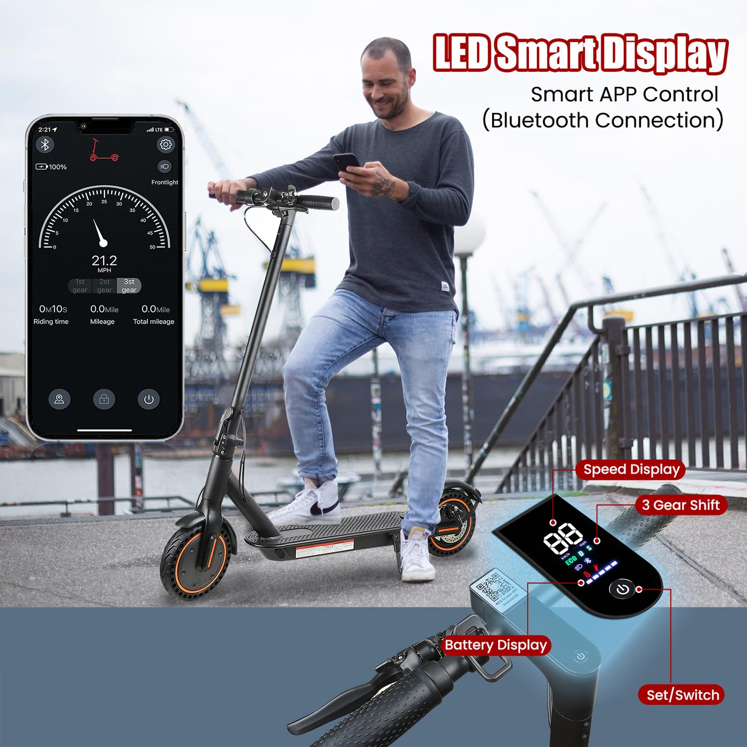 Premium Electric Scooter for Adults - 350W Motor, 19 Miles Range & 19 MPH Speed - 8.5