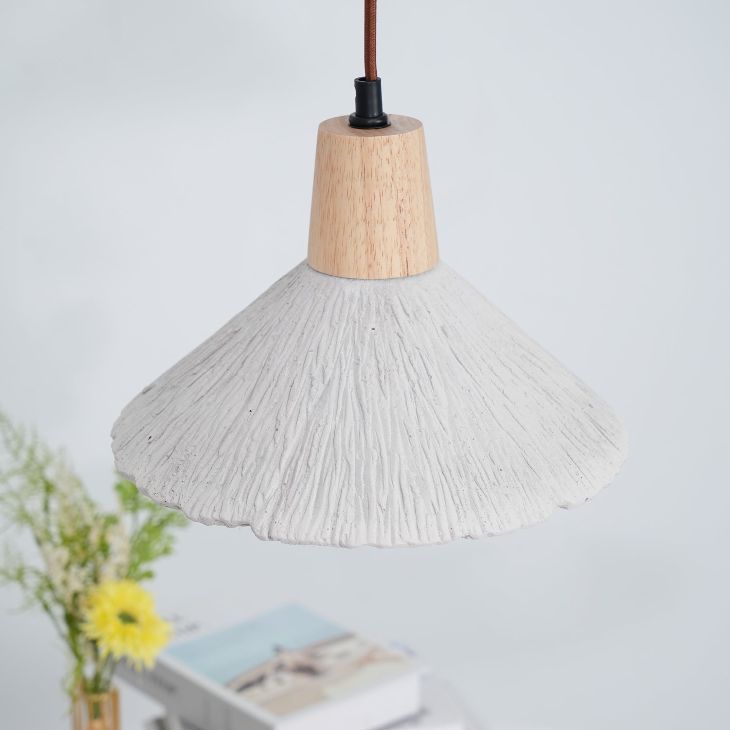 Modern Concrete Pleated Pendant Light - Industrial Style Ceiling Lamp for Kitchen Island, Dining Room & Bedroom Lighting