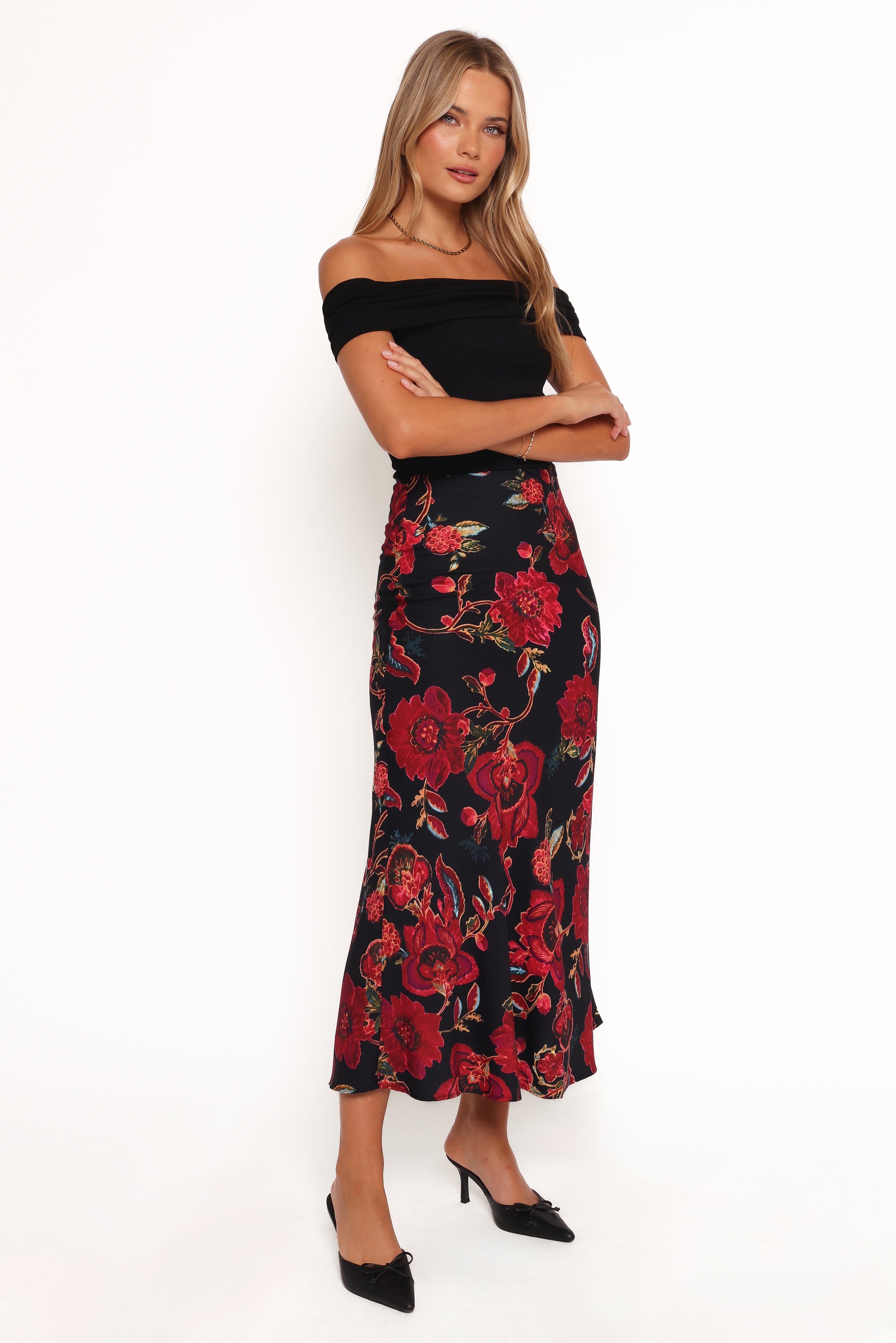 Evie Maxi Skirt - Black Floral Print Women's Long Skirt | Elegant Boho Style for Summer, Beach, Vacations & Casual Outings