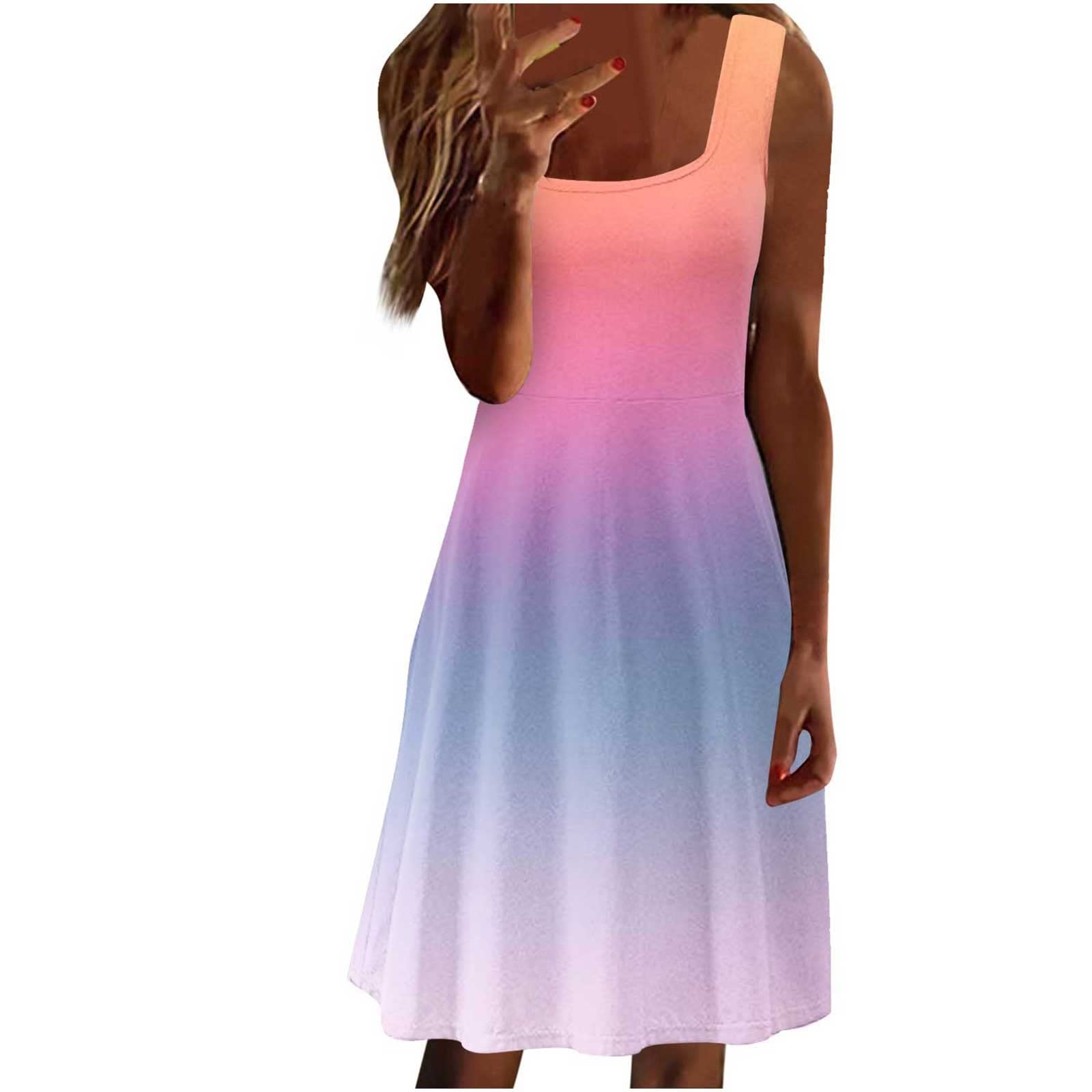 Women's Summer Midi T-Shirt Dress - Casual Sexy Round Neck Sleeveless Floral Print Loose Knee-Length Dress for Beach, Vacation & Everyday Wear