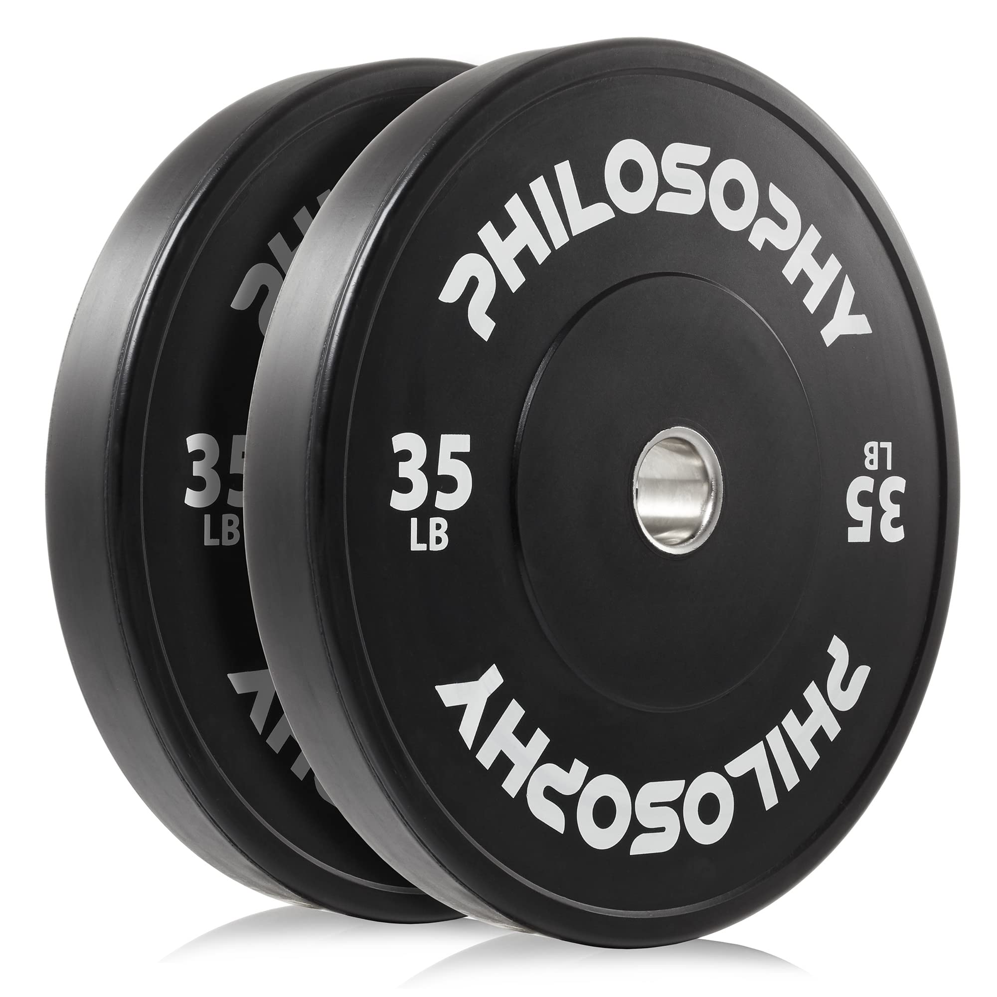 Olympic 2-Inch Rubber Bumper Plates - Set of 2 Black Gym Weight Plates for CrossFit, Powerlifting & Home Workouts