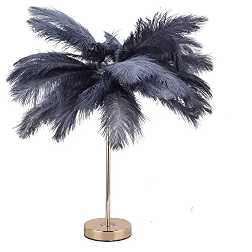 Joyzan Modern Feather Table Lamp - Bedside Nightstand Light with US Plug, Grey - Perfect for Bedroom, Living Room, or Office Decor - Creates Romantic Ambience & Soft Lighting for Reading, Relaxing, or Sleeping