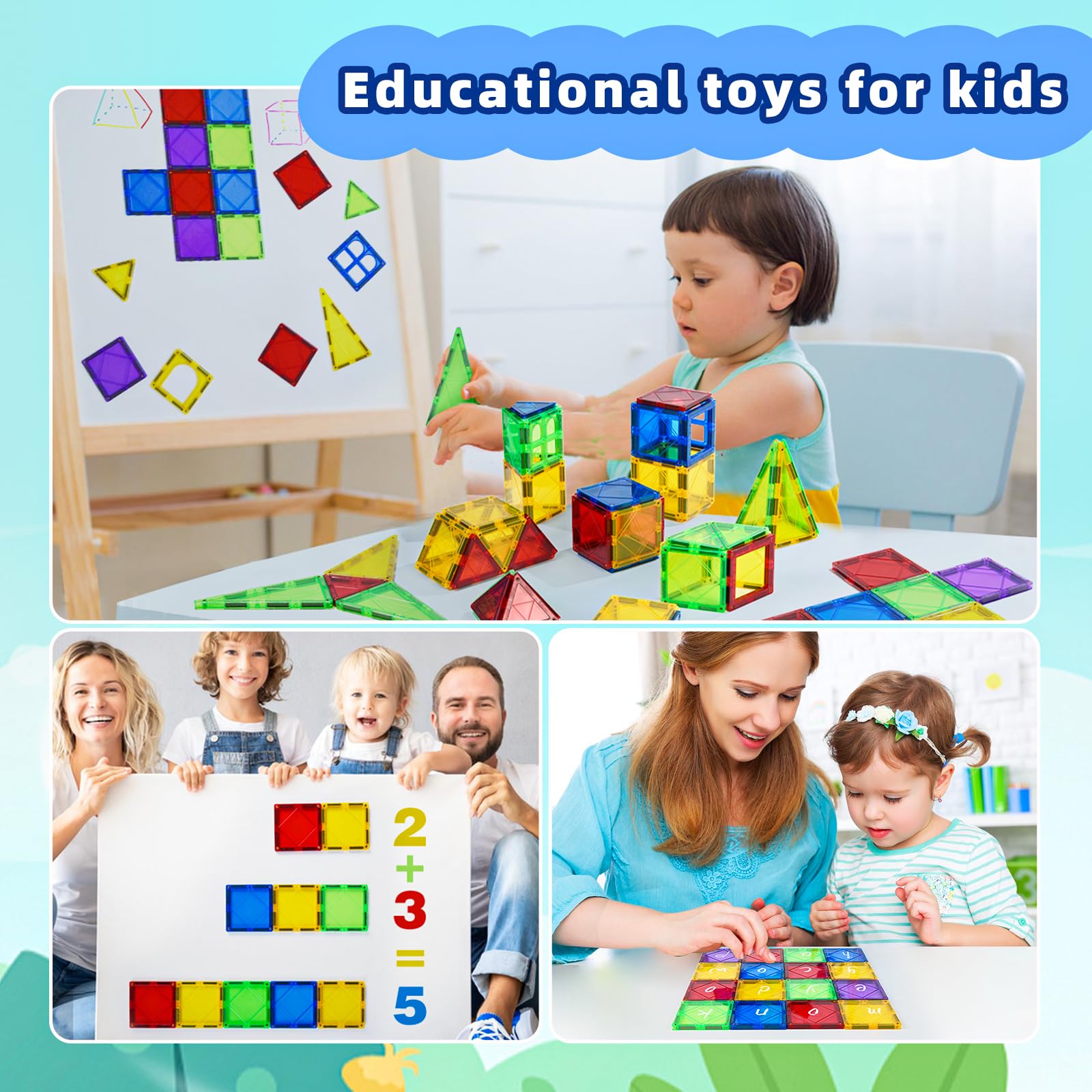 STEM Magnetic Tiles Toys for Kids - 32PCS Educational Building Blocks for Preschool Learning & Sensory Play