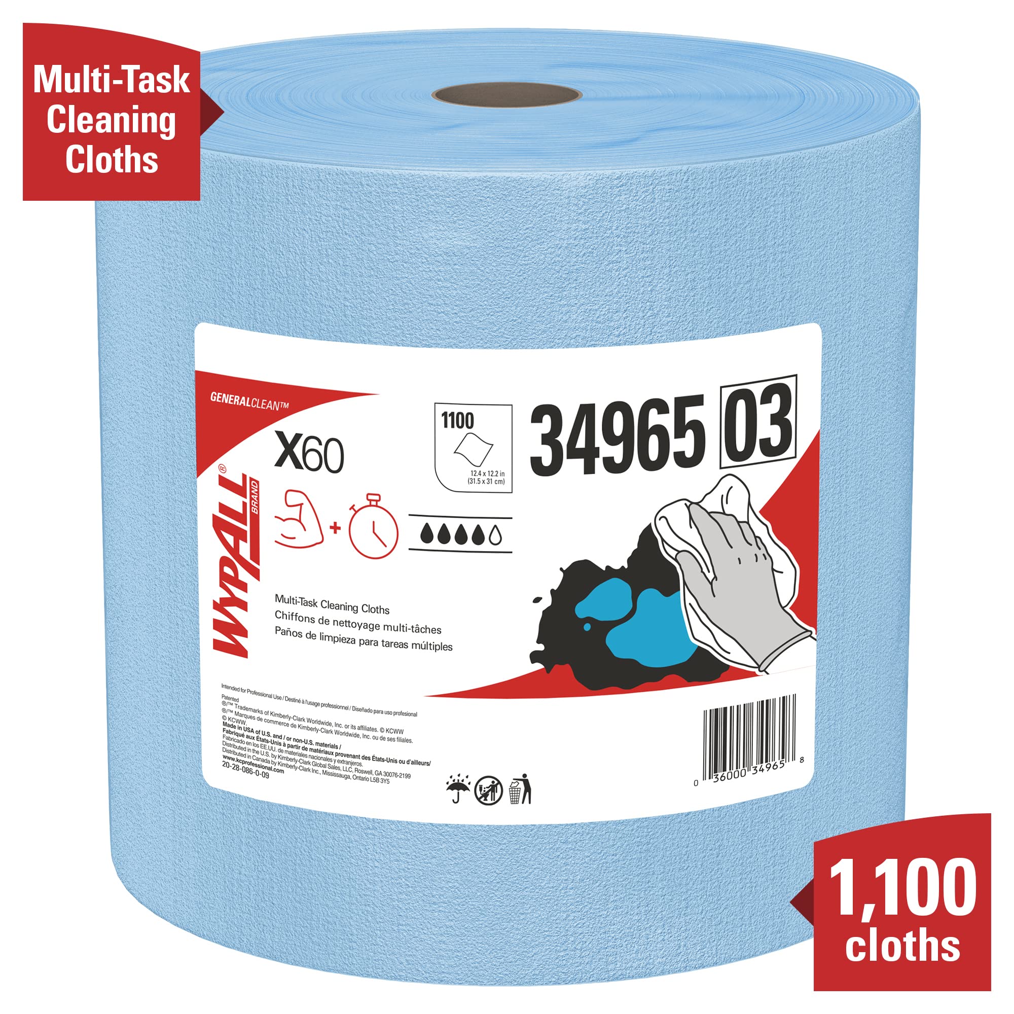**WypAll GeneralClean X60 Multi-Purpose Cleaning Wipes - Jumbo Roll (34965) | 1,100 Strong & Absorbent Blue Towels | Ideal for Workshops, Garages & Industrial Cleaning**