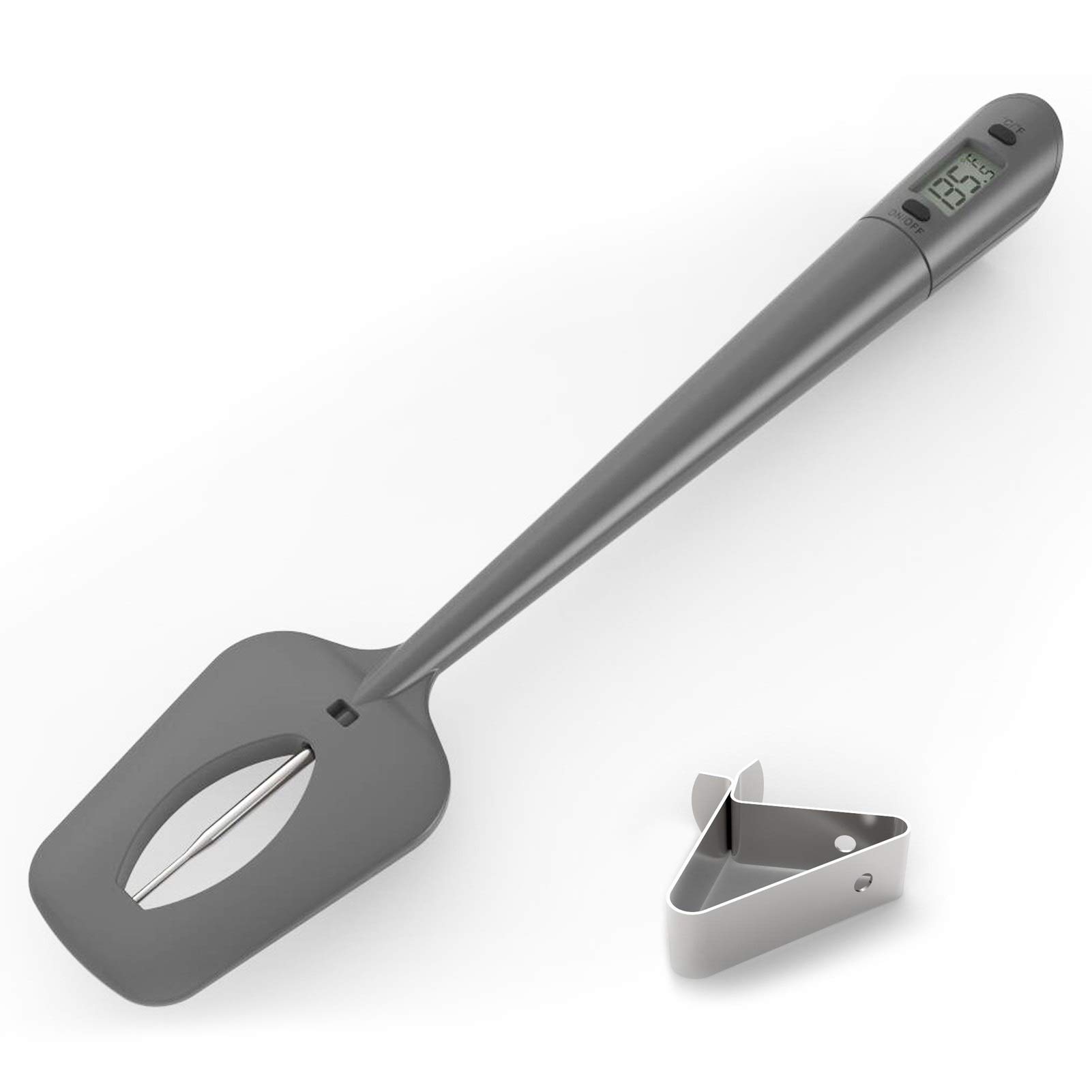 Efeng Silicone Candy Thermometer Spatula with Pot Clip - Built-in Digital Thermometer for Chocolate, Candy, Creams, Sauces, Jams & Meat Cooking - Perfect for Baking, Candy Making & Kitchen Use