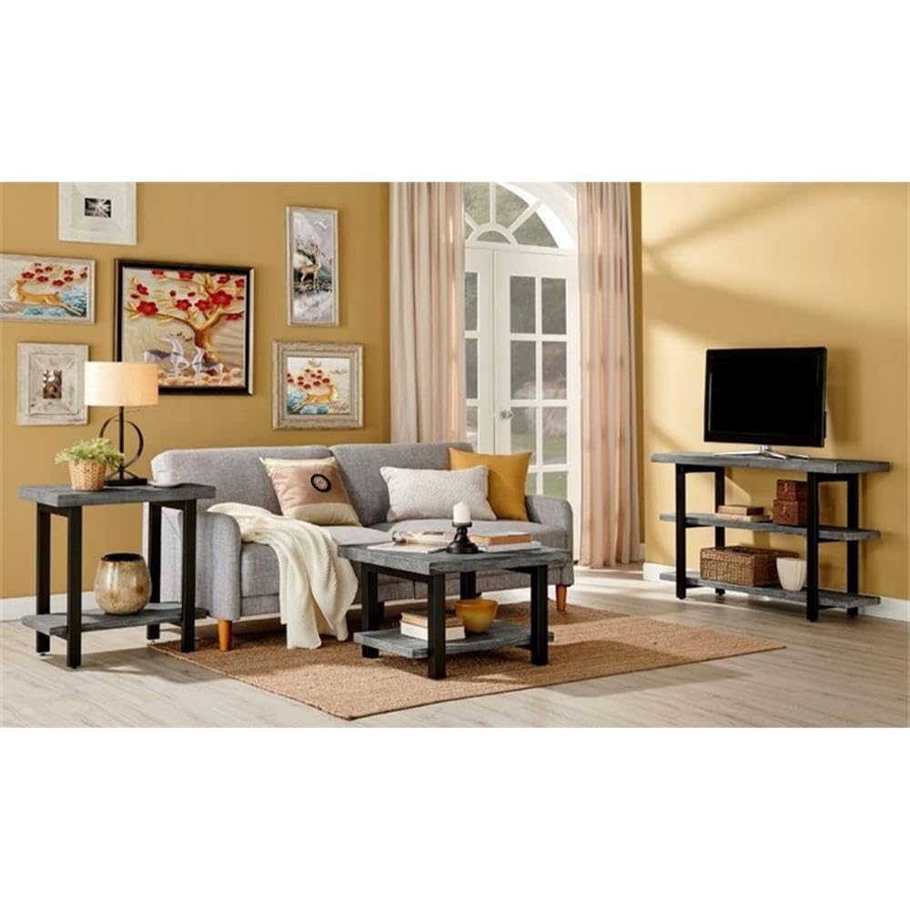 Alaterre Pomona 2-Tier End Table - Rustic Metal & Solid Wood Side Table with Slate Gray Shelves for Living Room, Bedroom, or Office - Modern Farmhouse Home Decor Furniture