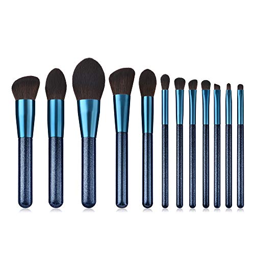 12Pcs Professional Makeup Brush Set - Eyebrow, Eyeshadow, Eyeliner & Cheek Brushes with Blue Handle | Perfect for Contouring, Blending & Full Face Makeup Application