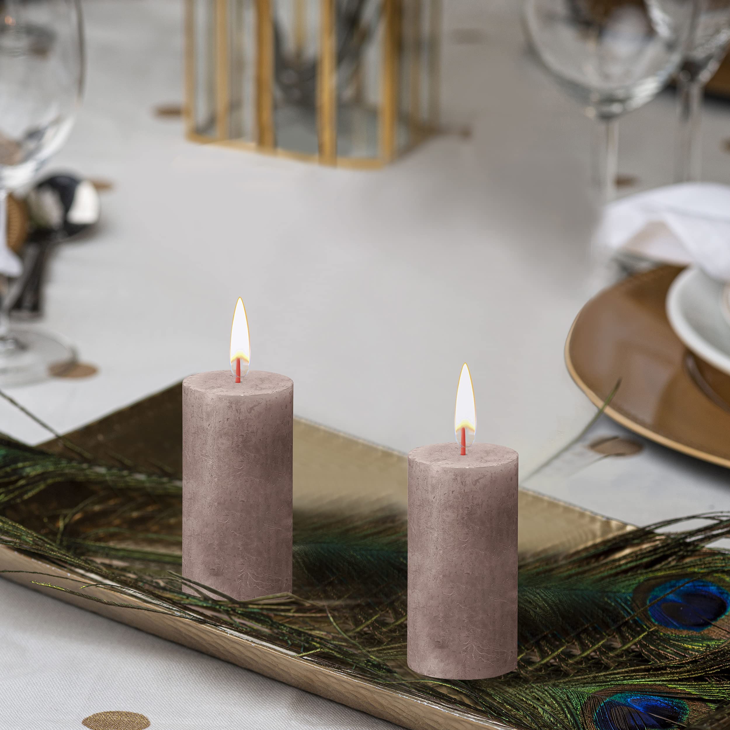 BOLSIUS 4 Pack Taupe Rustic Pillar Candles - 2 X 4 Inches - Premium European Quality - Unscented Dripless Smokeless 30 Hour Burn Time - Natural Plant-Based Wax - Perfect for Wedding Centerpieces, Romantic Dinner Decor, and Party Lighting