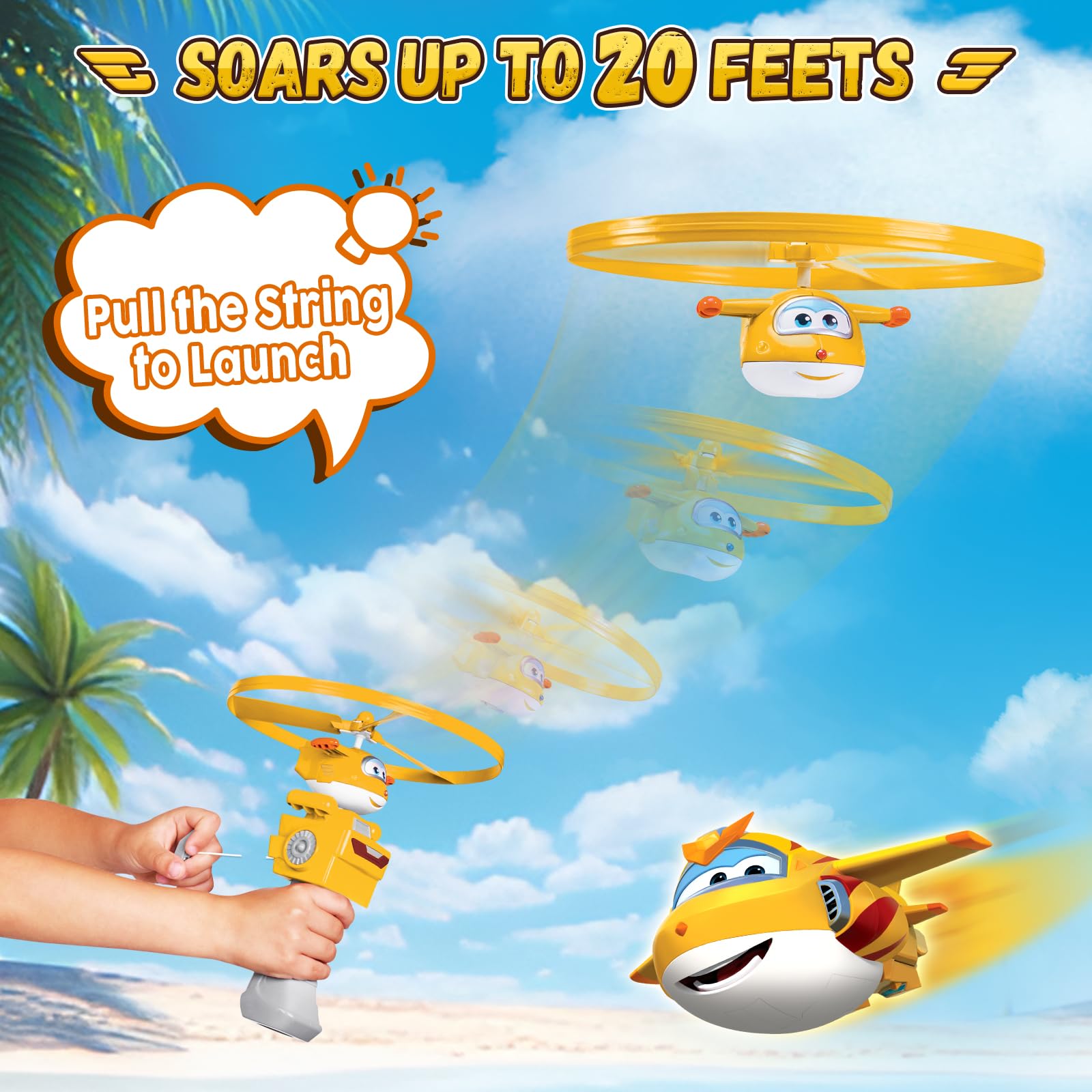 Super Wings Outdoor Flying Toy for Kids Ages 3-9 - Golden Boy Airplane Launcher with Flying Discs, Fun Toddler Outdoor Games for Boys & Girls - Perfect for Backyard Play, Park Activities, and Birthday Gifts