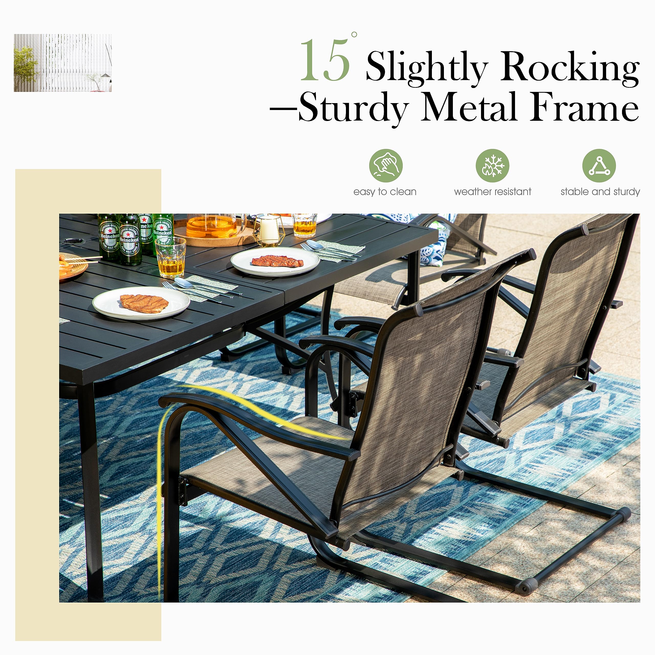 Sophia & William 2-Piece Slingback Patio Chairs Set - Heavy Duty Outdoor Spring Motion Chairs with 300lbs Weight Capacity - Perfect for Garden, Backyard, Poolside & Patio Relaxation