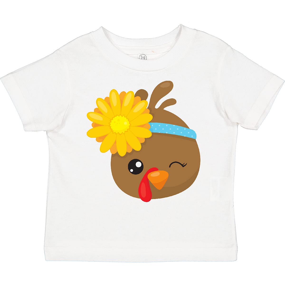 Inktastic Cute Brown Turkey with Sunflower Toddler T-Shirt - Soft Cotton Kids Tee for Thanksgiving, Fall Outfits & Family Gatherings