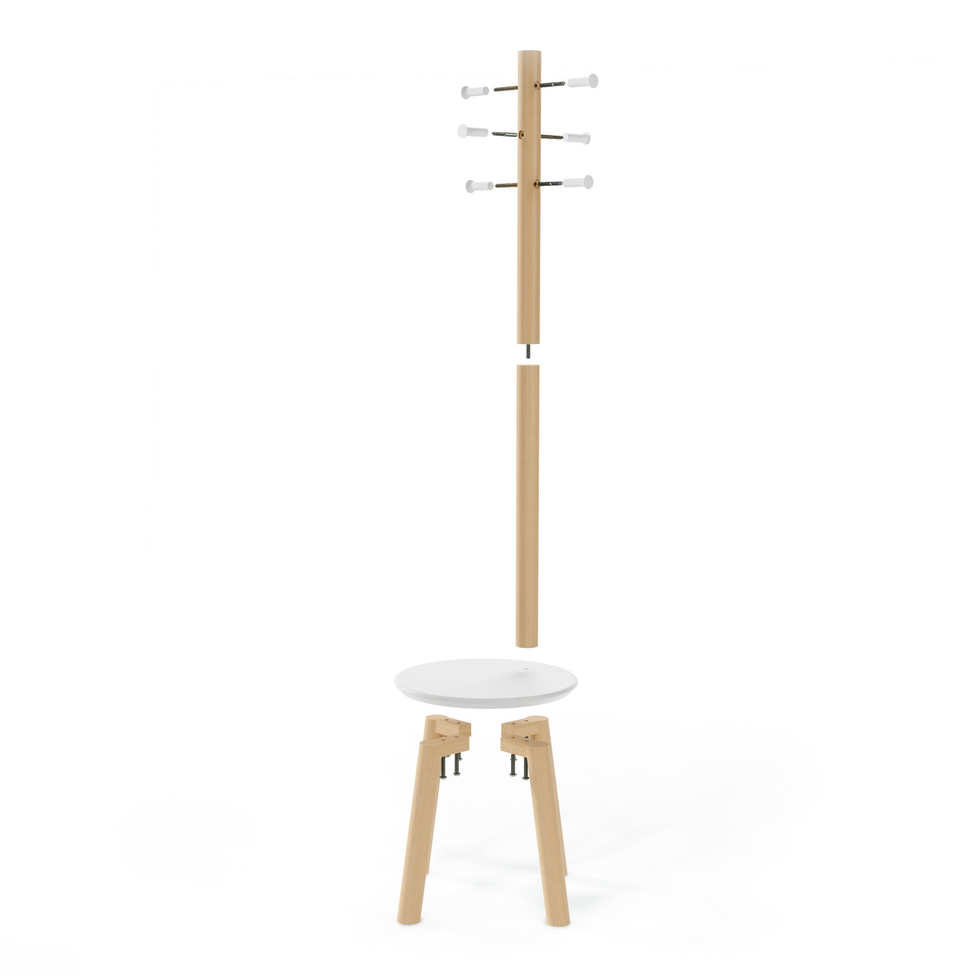 Modern Wooden Pillar Stool with Coat Rack - Multi-Functional Entryway Furniture for Small Spaces, Hallway, Bedroom, or Living Room Organization