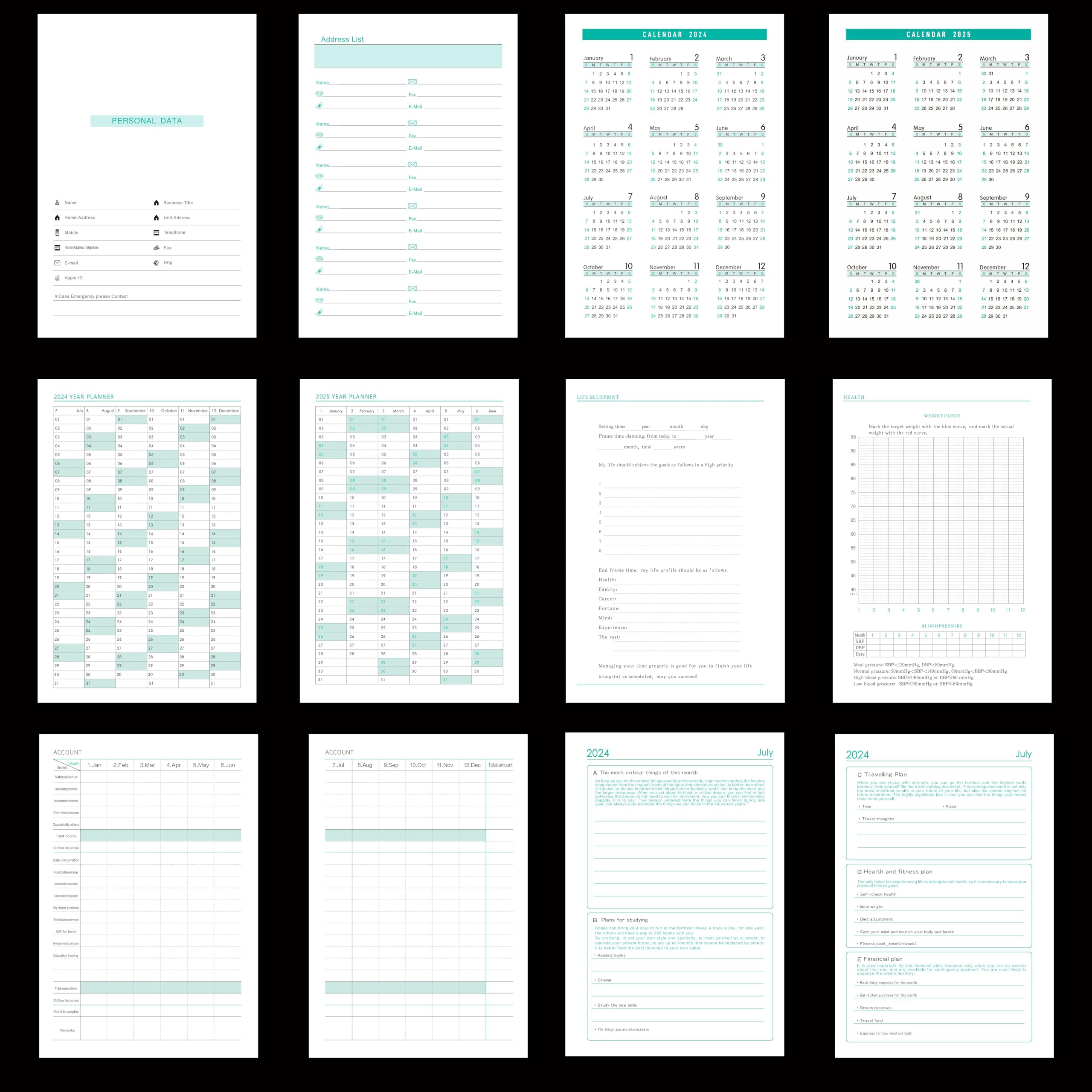 2024-2025 A5 Daily Planner - July 2024 to June 2025 Day Per Page Organizer with Colorful Side Panels, Monthly Tabs, Pen Loop & Inner Pocket - 400 Pages Green Productivity Journal for Work, School & Personal Planning