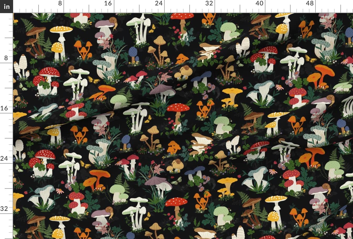Premium Spoonflower Satin Fabric - Mushroom Garden Print Fat Quarter for Sewing, Apparel, Lining, Fashion, Blankets & Home Decor | Perfect for DIY Projects, Quilting, and Crafting