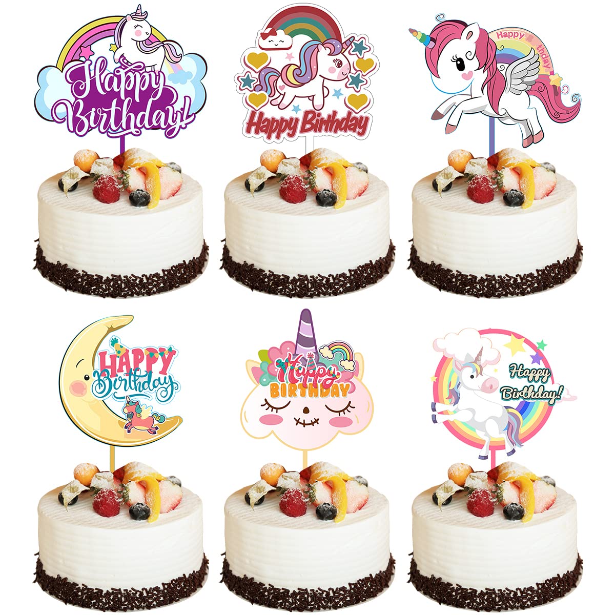 6 Pack Unicorn Cake Toppers - Magical Birthday Party Decorations for Girls, Baby Showers & Unicorn Themed Celebrations - Perfect for Cakes, Cupcakes and Dessert Tables