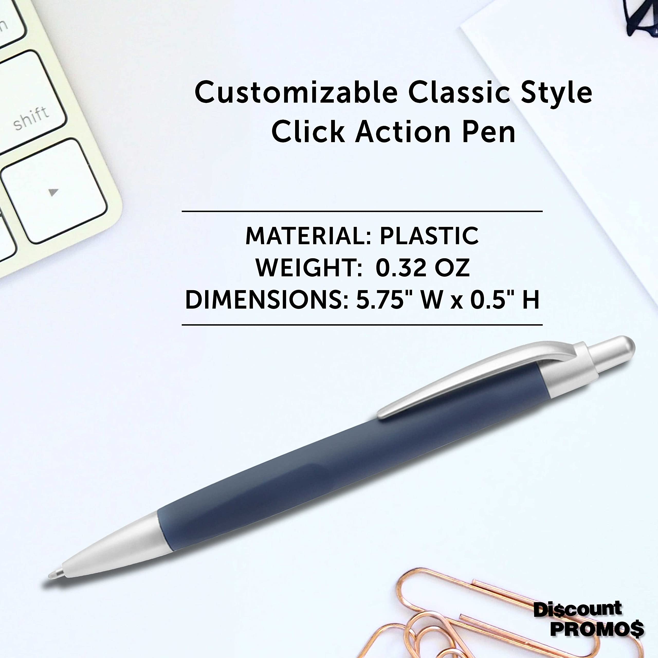 10 Pack Atlas Click Action Pens - Plastic Barrel, Black Ink, Navy Blue - Smooth Writing for Office, School & Home Use