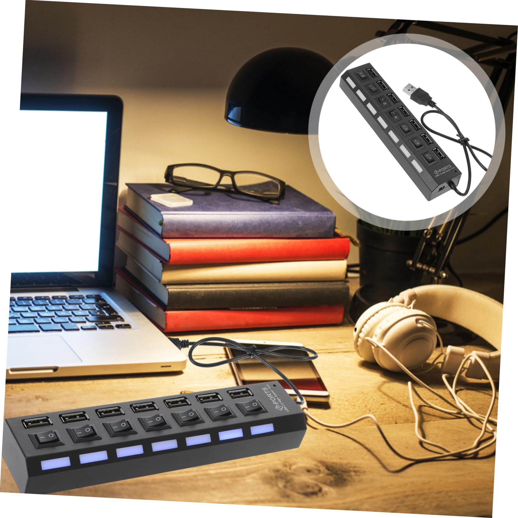 HOMSFOU 2-Port USB Hub Splitter - 7-in-1 USB Expansion Adapter for Laptop, PC, MacBook - Extra USB Ports for Charging, Data Transfer, Keyboard, Mouse, Flash Drives - Perfect for Home Office & Travel Use