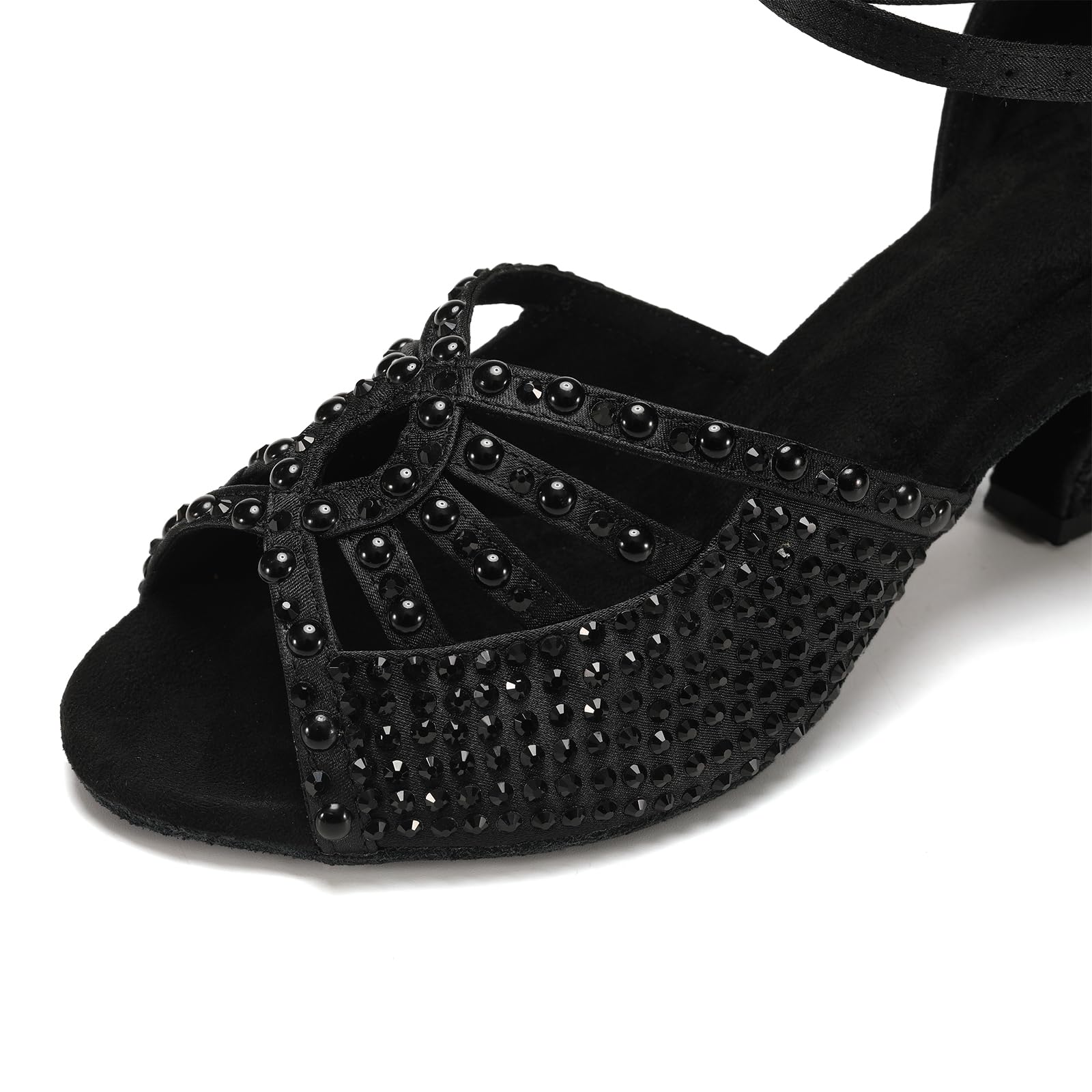 Professional Women's Latin Dance Shoes with Rhinestones - Satin Ballroom Salsa Dancing Shoes for Women - Perfect for Performances, Competitions & Social Dancing