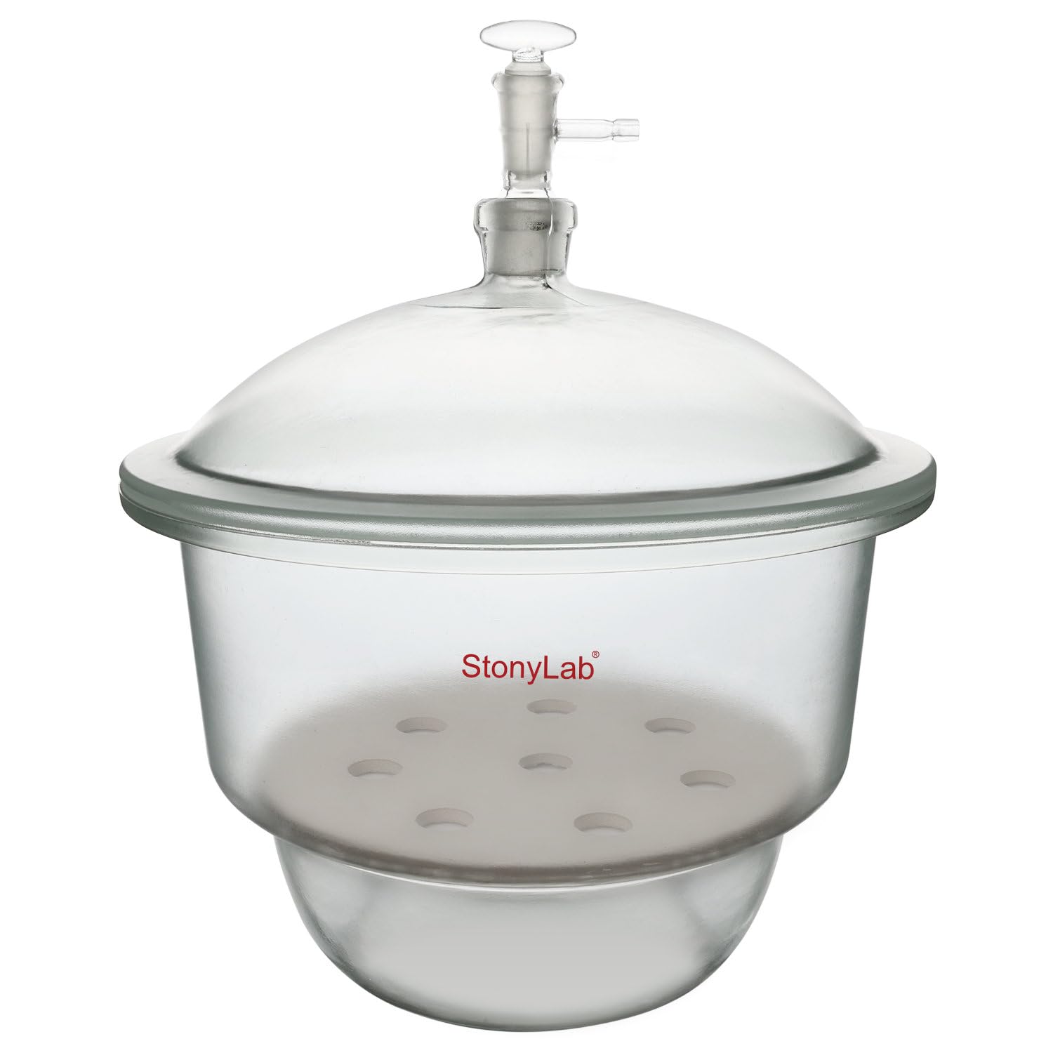 Stonylab 11.8 Inch Glass Vacuum Desiccator with Glass Valve & Porcelain Plate - Ideal for Laboratory, Science Experiments, and Moisture-Sensitive Storage
