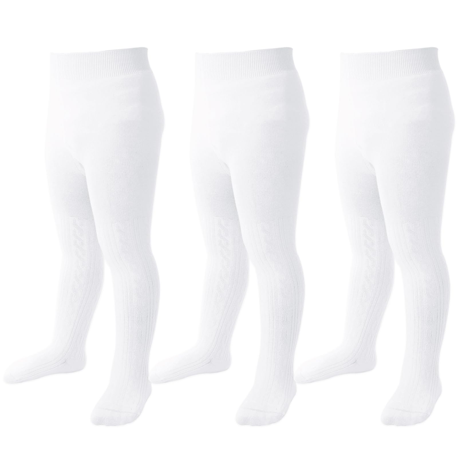 **Baby Girl Cable Knit Leggings - Soft Seamless Cotton Tights for Toddlers - Winter Warm Stockings (3/4/5 Pack) - Perfect for Playdates, Daycare & Cold Weather Outfits**