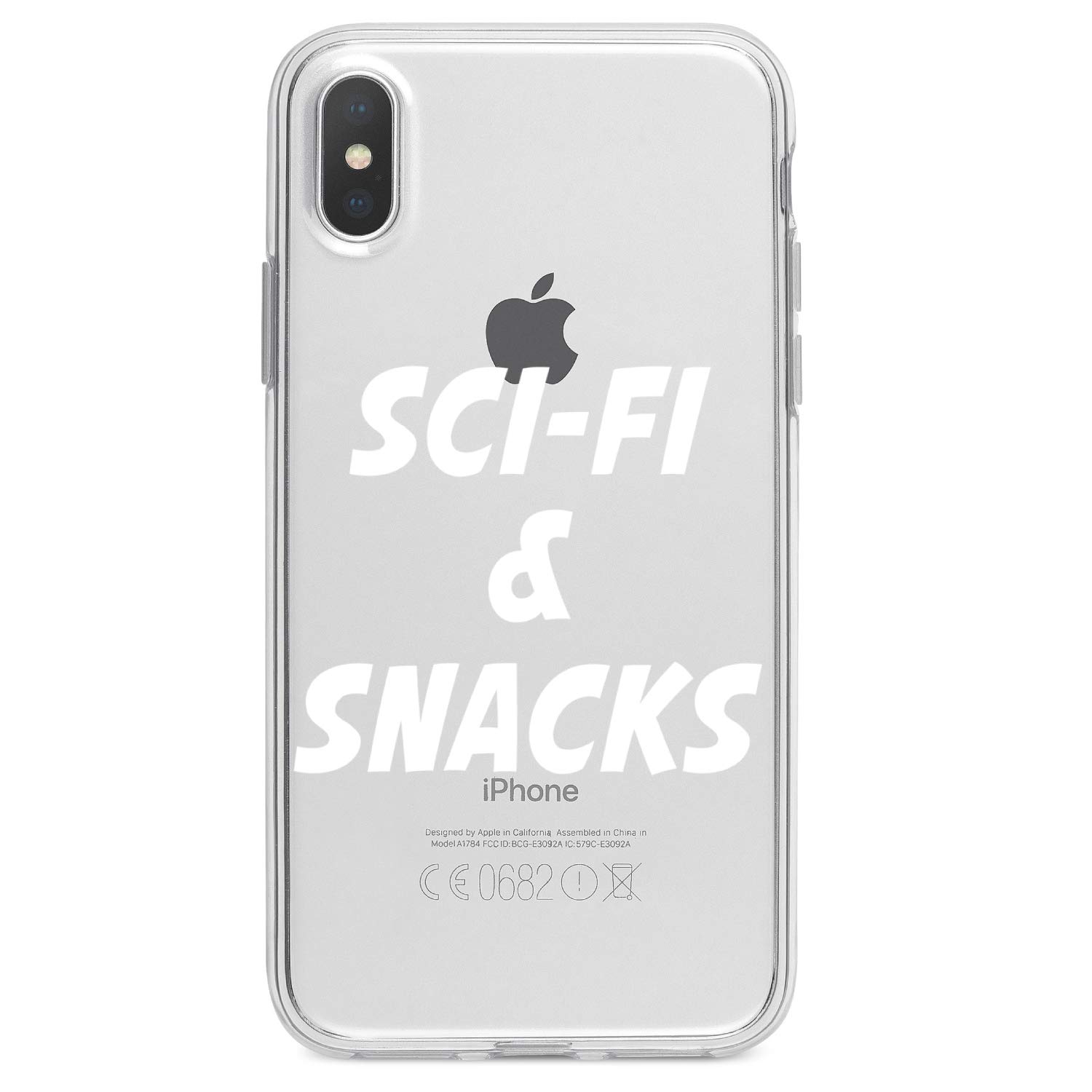 DistinctInk Clear Shockproof Hybrid Case for iPhone XR (6.1 Inch) - Durable TPU Bumper & Scratch-Resistant Acrylic Back with Tempered Glass Screen Protector - Sci-Fi & Snacks Design - Perfect for Daily Use, Travel, Outdoor Activities & Gift Giving