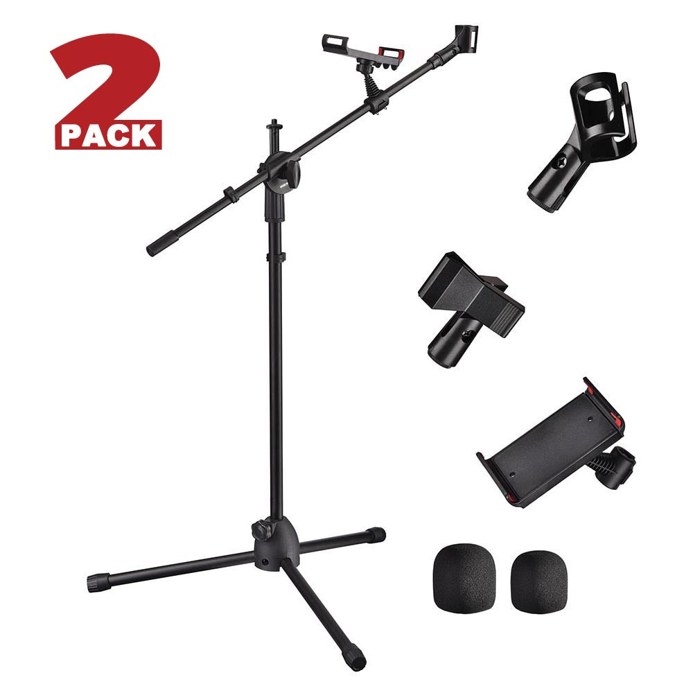 TheLAShop Adjustable Microphone Stand Boom Arm - Dual Mic Mount & Phone Holder (2.8' to 5.11' Height) - Perfect for Podcasting, Streaming, and Home Studio Recording