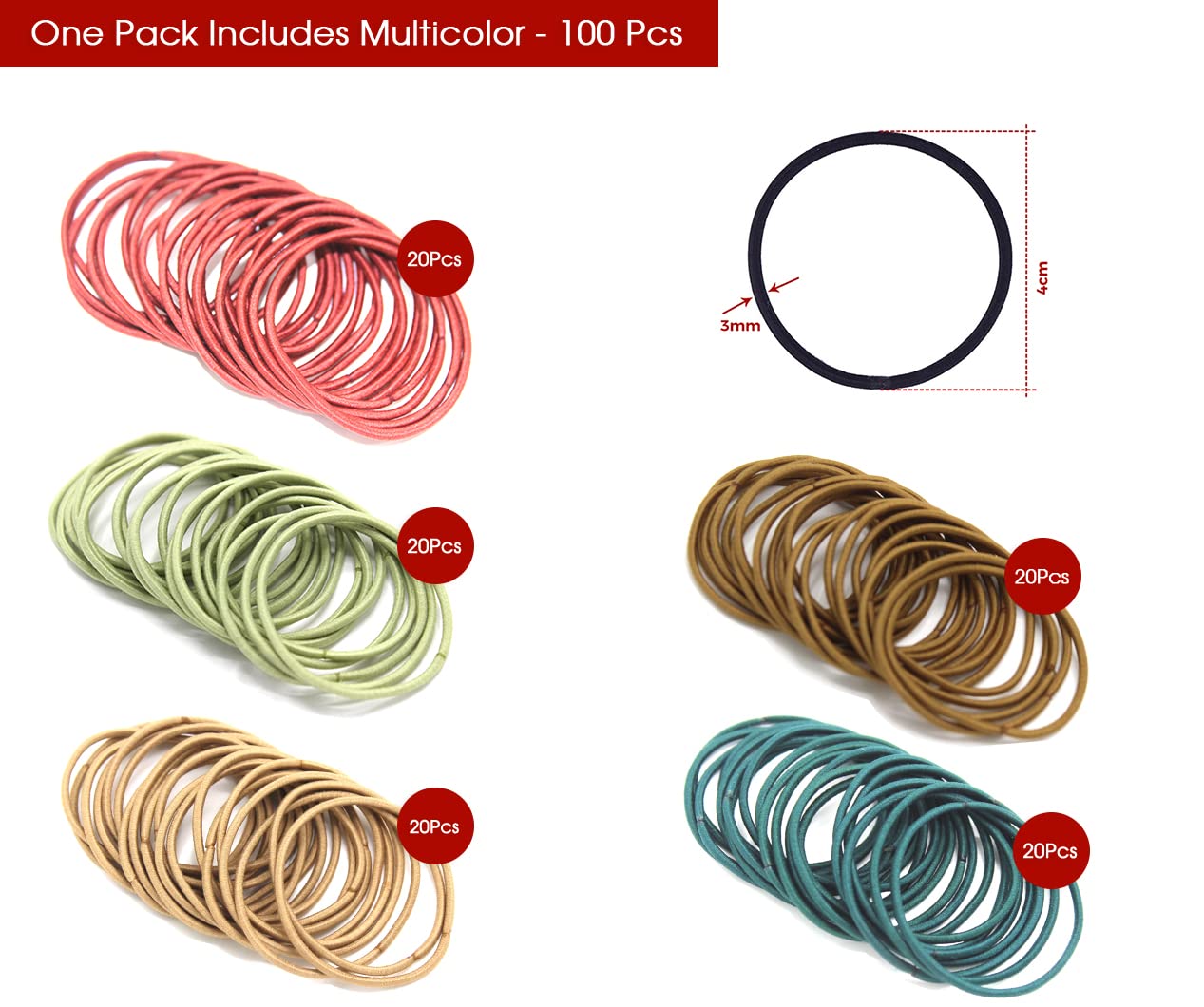 100 Pcs Hair Bands for Women & Girls - Soft Elastic Hair Ties, Hair Bobbles, Ponytail Holders - Perfect for School, Workout, Sports, and Daily Styling