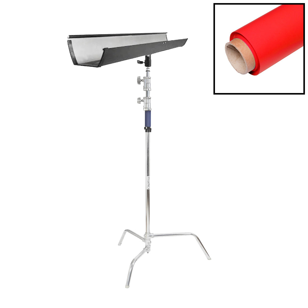 1.35x10m White Paper Backdrop with T-Bone Background Bracket & C-Stand - Professional Photography Studio Backdrop for Portraits, Product Shoots, and Video Production