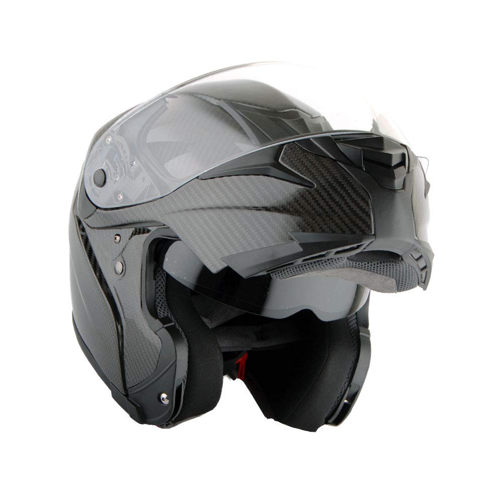 Martian Genuine Carbon Fiber Modular Flip-Up Full Face Motorcycle Helmet with Freedconn Bluetooth Headset - Lightweight & Durable for Street Riding, Touring & Commuting