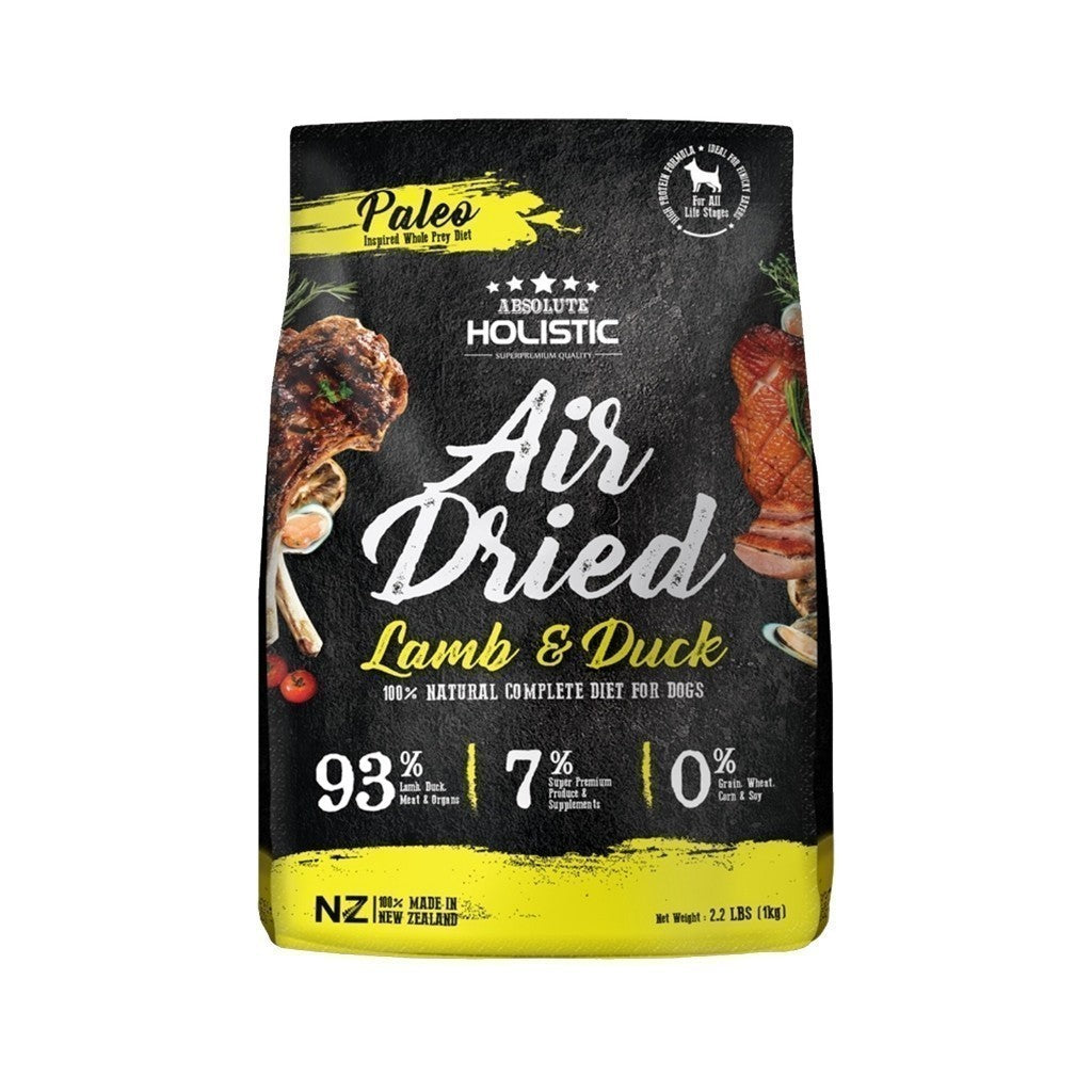 Absolute Holistic Air Dried Dog Food - 1kg Natural Grain-Free Recipe with Probiotics for Easy Digestion | Premium Nutrition for Small & Large Breeds | Perfect for Travel, Training & Daily Meals