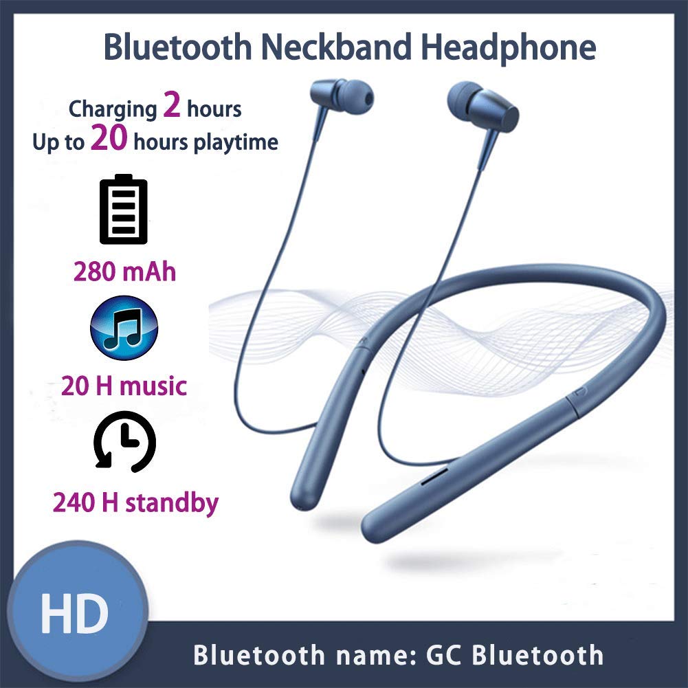 Wireless Bluetooth 5.0 Neckband Headphones with 20-Hour Playtime, 10mm Drivers, Magnetic Earbuds & Noise Cancelling Mic - Sweatproof, Lightweight for Running, Gym & Commuting (Blue)