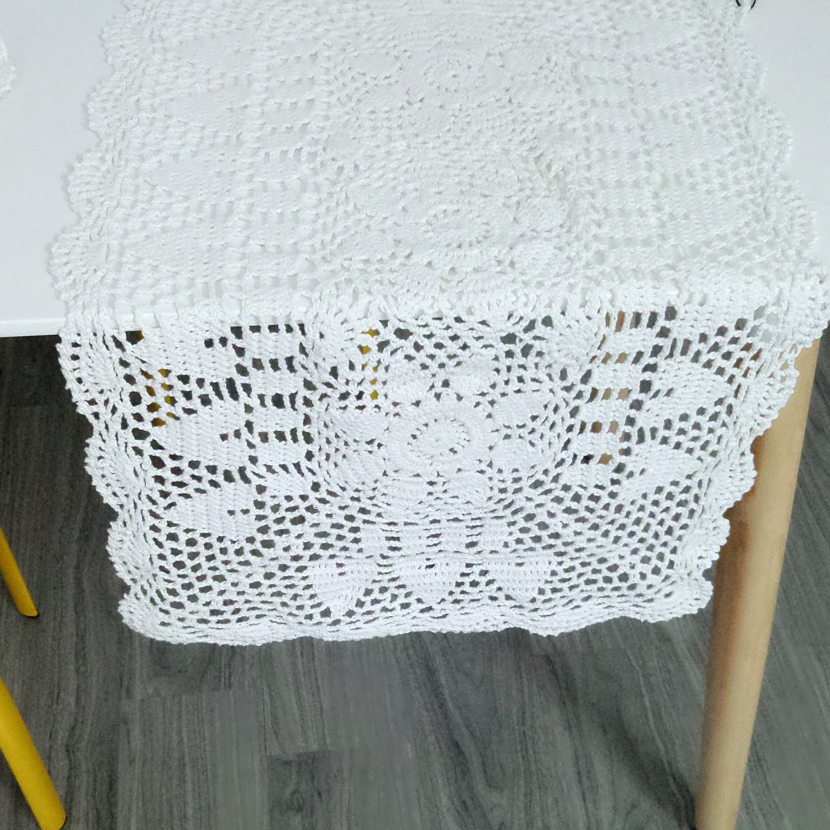 Handmade Cotton Crochet Lace Table Runner - 15x35 Inch White Rectangular Doily Tablecloth for Dining Room, Wedding, and Home Decor