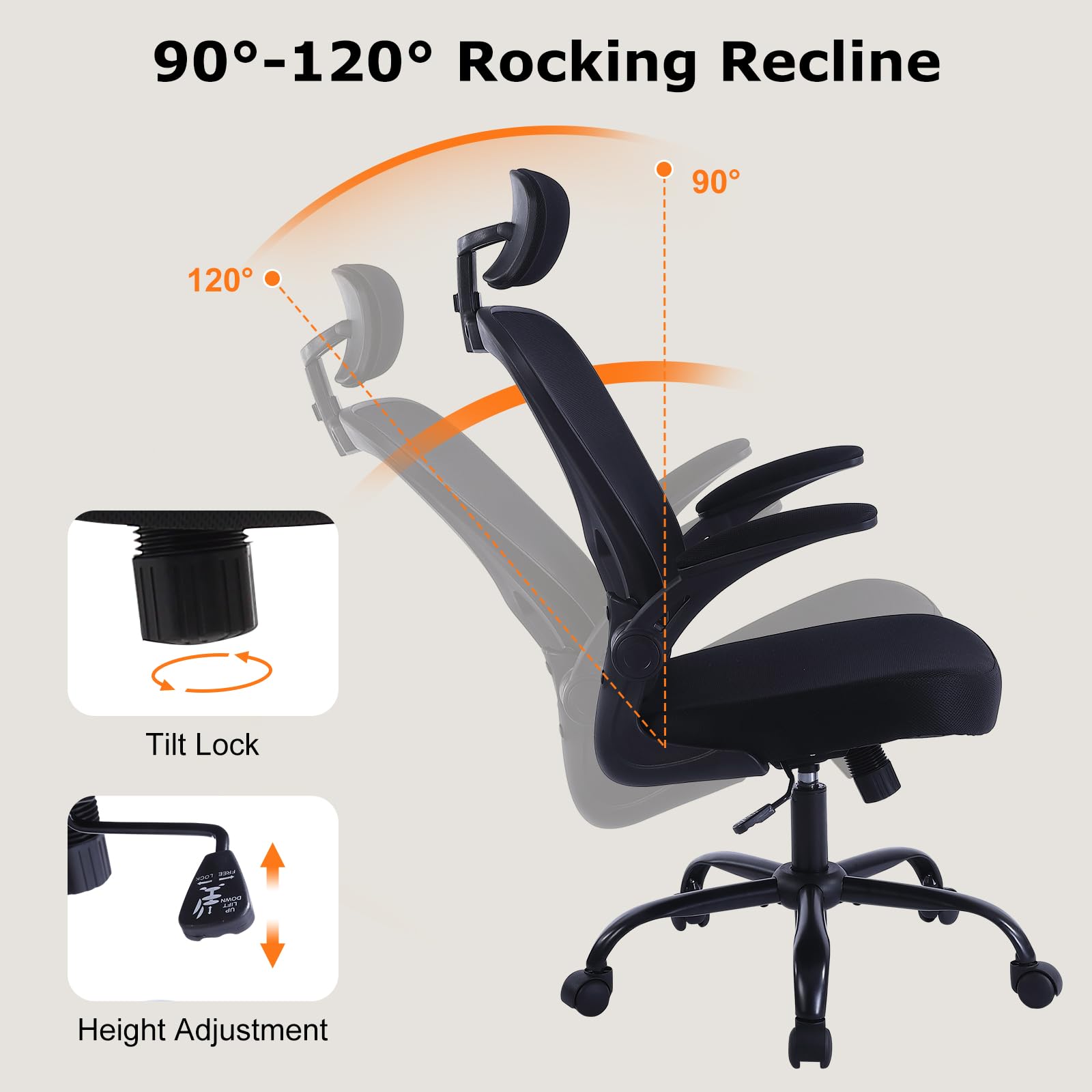 Ralex-Chair Ergonomic Office Chair with Adjustable Headrest & Lumbar Support - Flip-Up Armrests Desk Chair for Home, Office & Conference Room - Perfect for Long Work Hours, Gaming & Video Calls