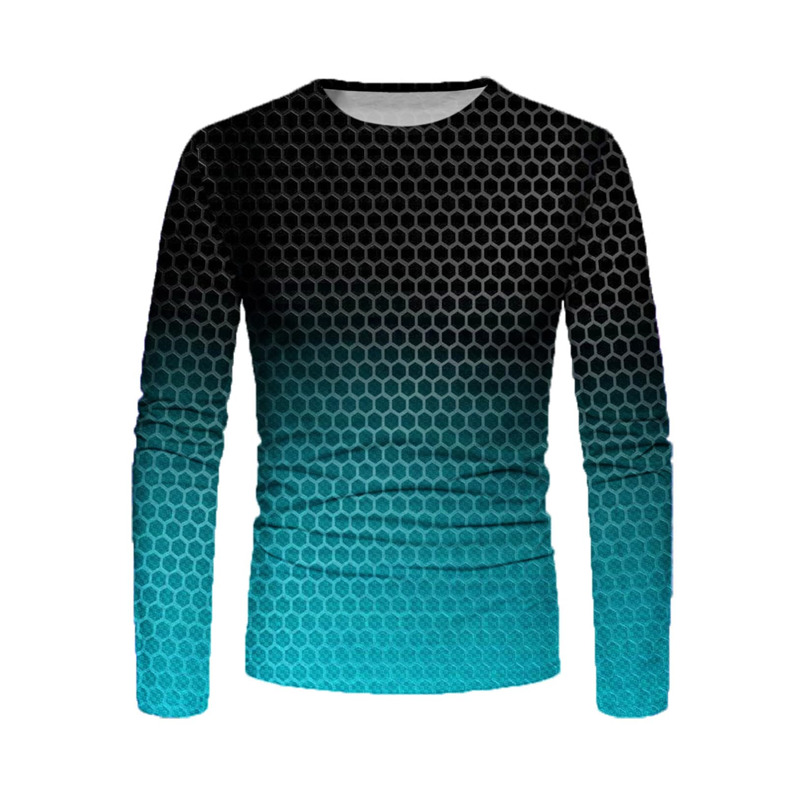 3D Geometry Print Men's Long Sleeve Graphic T-Shirt | Trendy Streetwear Fall Top for Casual Outfits & Urban Fashion