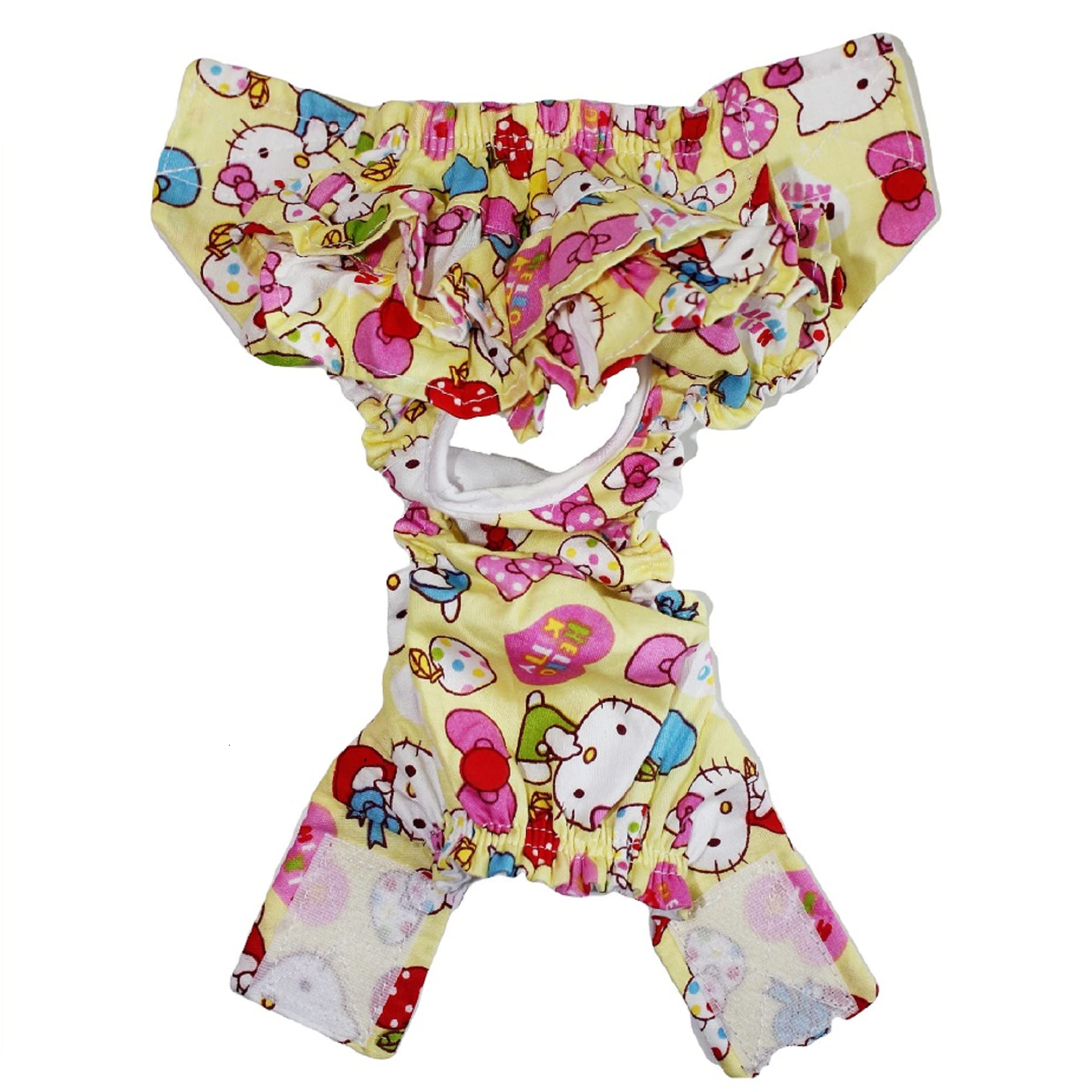 Small Dog Diaper Skirt for Female Dogs - Washable Sanitary Panty Dress (Yellow, Size L, 14