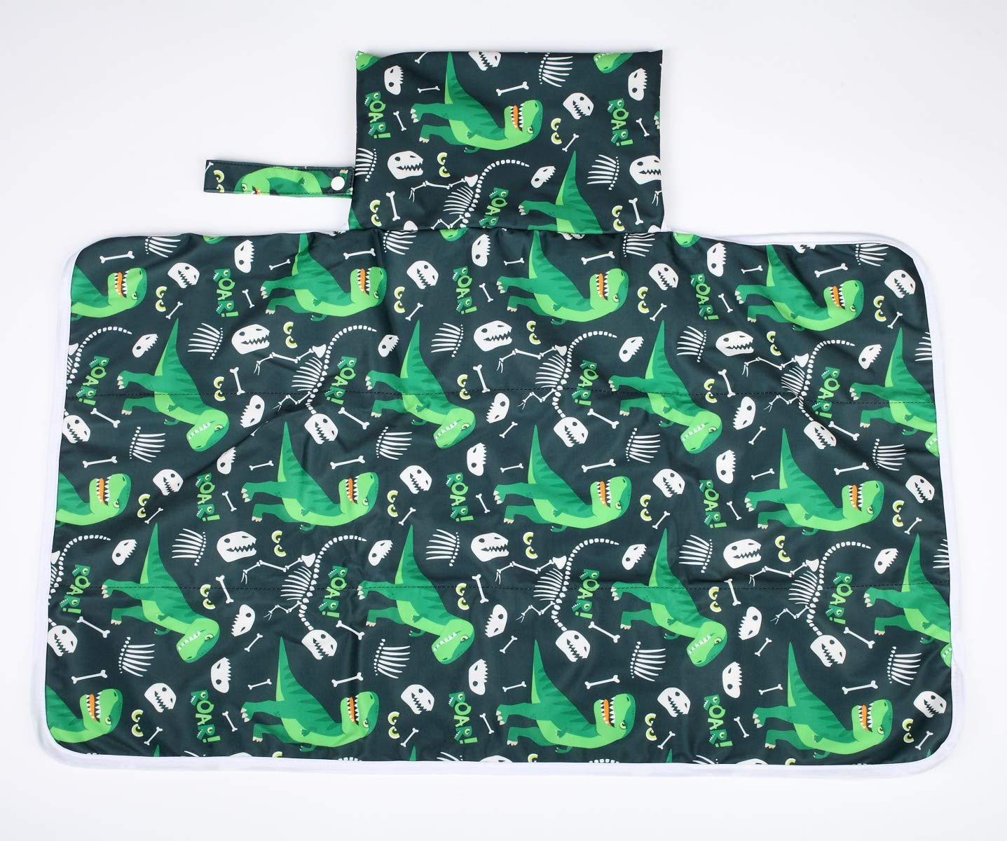 Portable Waterproof Baby Diaper Changing Mat Pad - Compact Travel-Friendly for On-the-Go Parents (Green Dinosaur Design) | Perfect for Nursery, Travel, Daycare & Outdoor Use