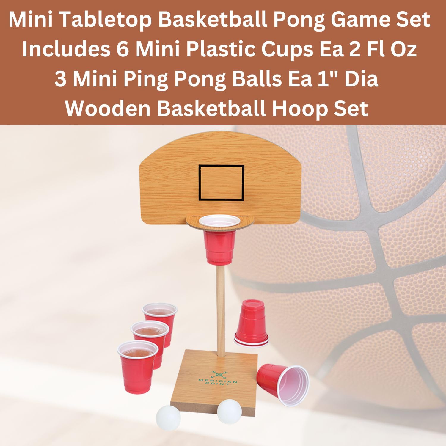 Mini Tabletop Basketball Pong Game Set - 6 Red Cups, 3 Ping Pong Balls & Mini Basketballs for Indoor Fun | Perfect for Office, Home & Party Games | Desktop Basketball Accessories for Adults & Kids