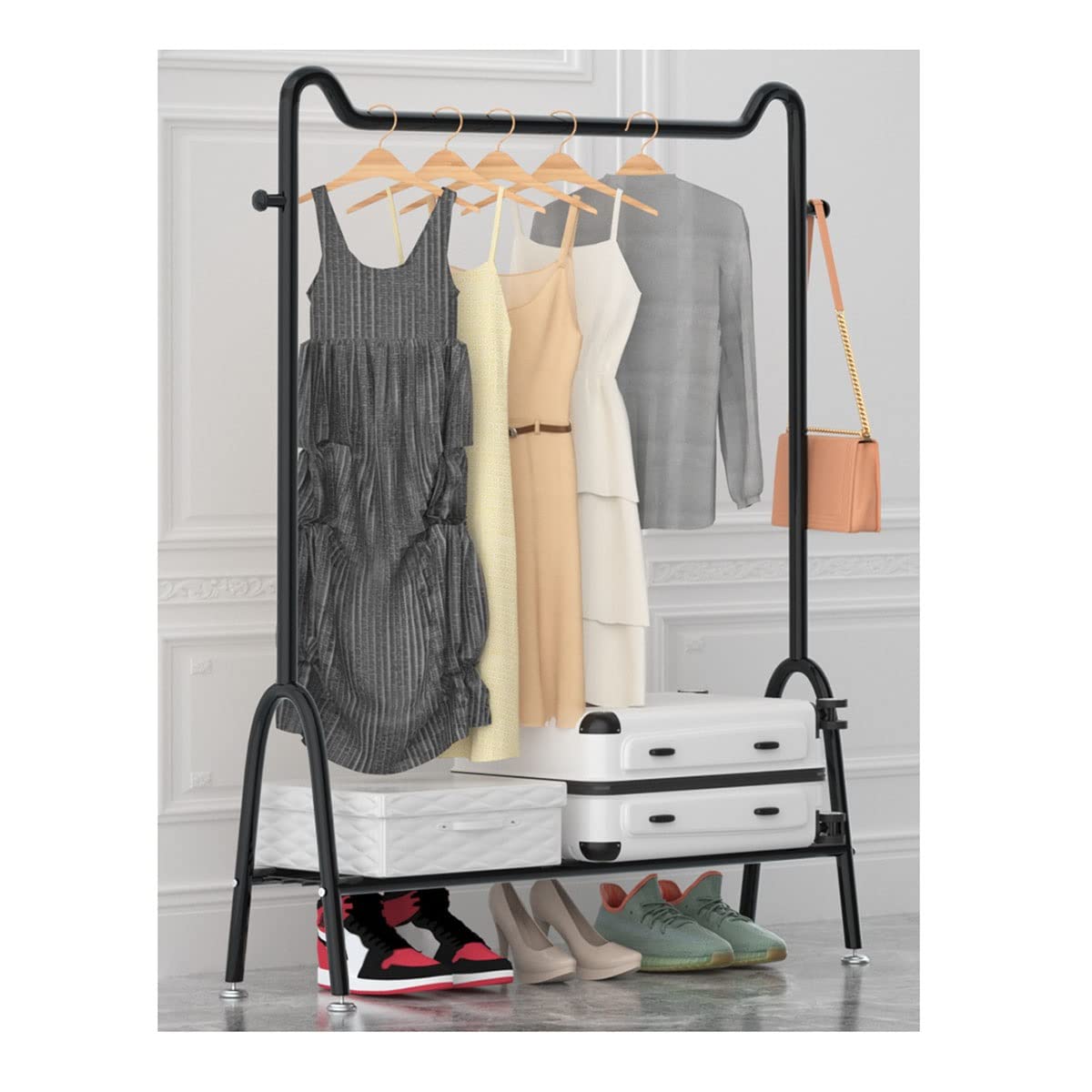 OTBK Heavy Duty Clothes Garment Coat Rack with Bottom Shelf - 60cm Black Freestanding Clothing Organizer for Hanging Coats, Shirts, Sweaters & Skirts - Perfect for Bedroom, Closet, Laundry Room & Entryway Organization