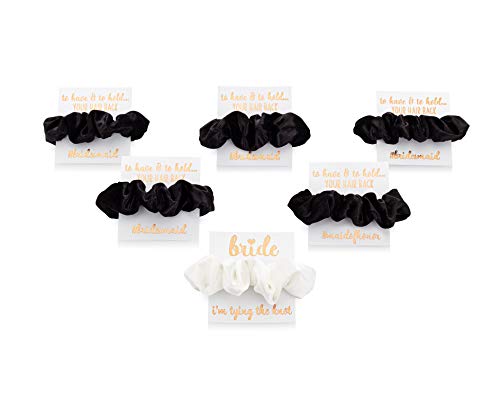 Velvet Bridesmaid Proposal Gift Scrunchies - 6 Pack Black Hair Scrunchies with Foil Gift Cards for Wedding Party, Bridal Shower & Bachelorette - Perfect for Proposals, Thank You Gifts & Special Occasions