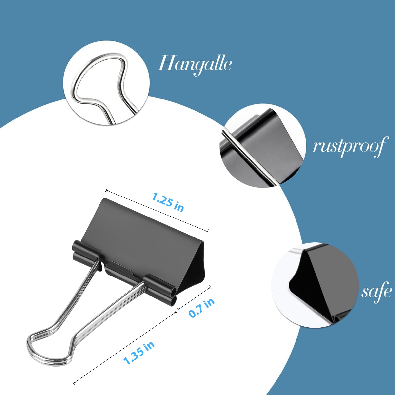 Ufmarine Medium Binder Clips 1.25 Inch (40 Pack) - Strong Office Paper Clips for Organizing Documents, Files, and Bills - Perfect for Home, School & Office Use