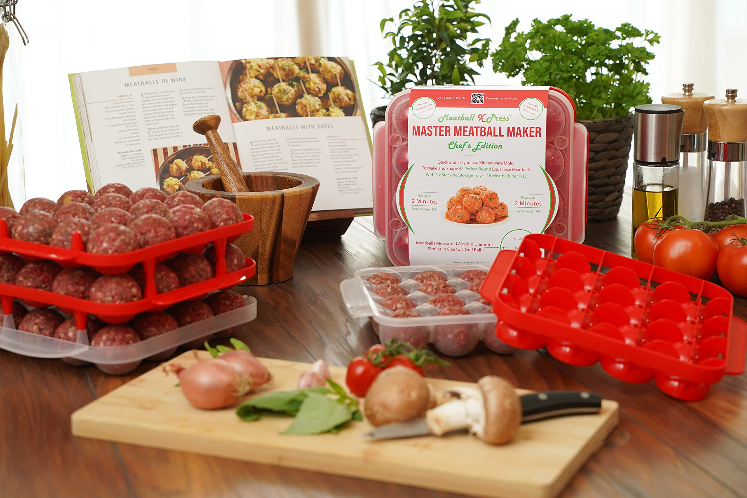 Professional Meatball Maker & Stacking Storage Tray System - Chef's Edition (48 Meatball Capacity) - Perfect for Meal Prep, Party Platters & Restaurant Use
